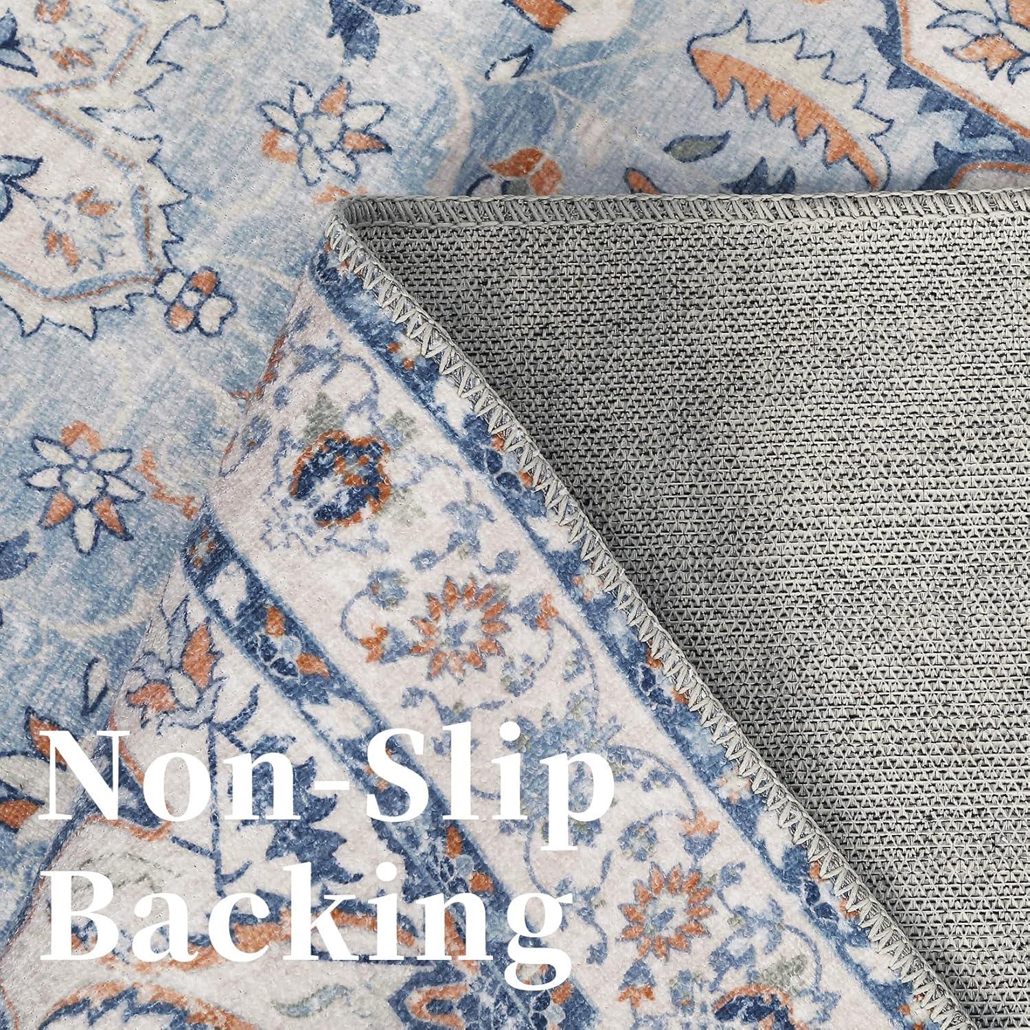 9x12 Area Rug Vintage Medallion Distressed Rug Machine Washable Area Rugs for Living Room Non-Slip Stain Resistant Accent Rug, Blue