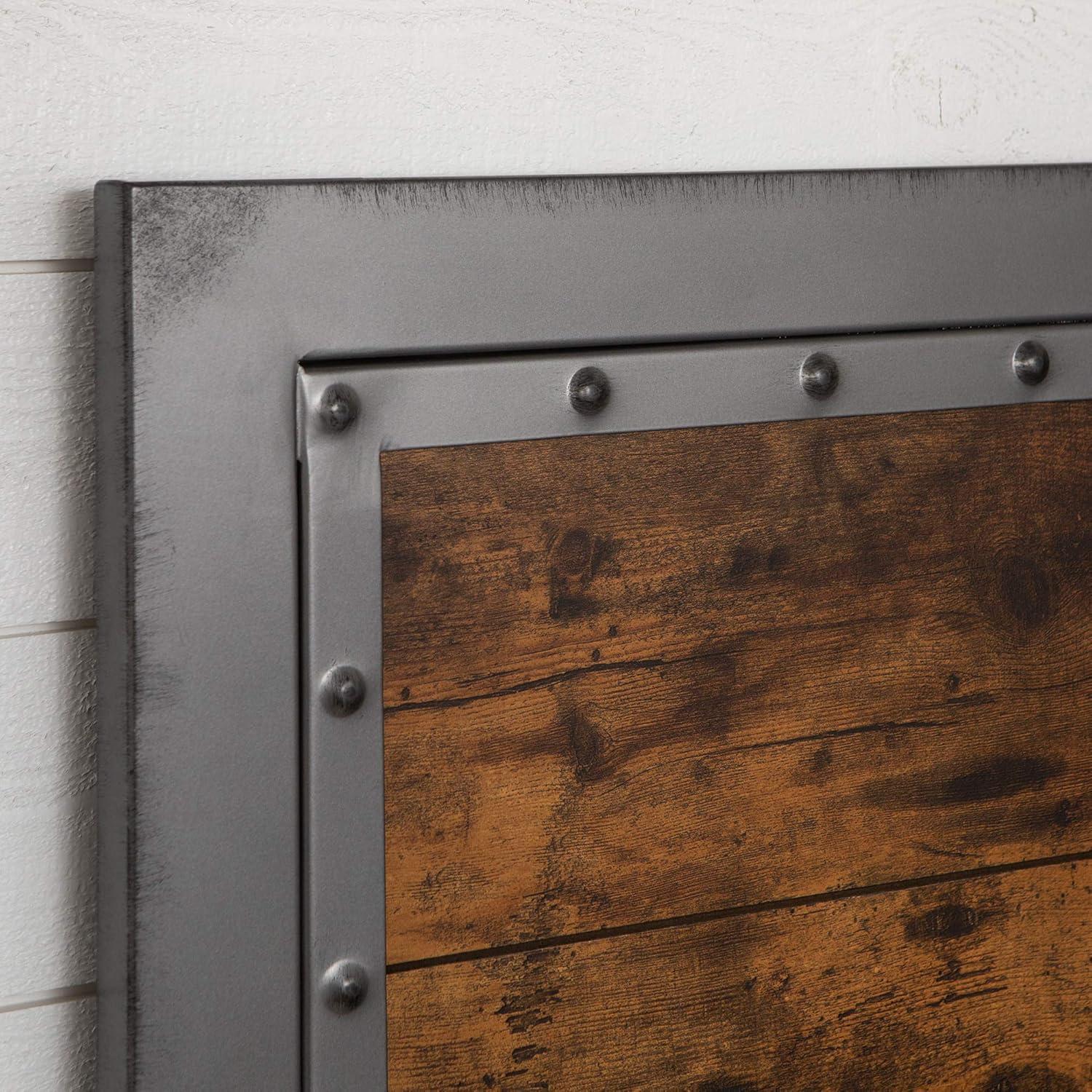 Walker Edison Queen Size Industrial Wood and Metal Bed - Brown