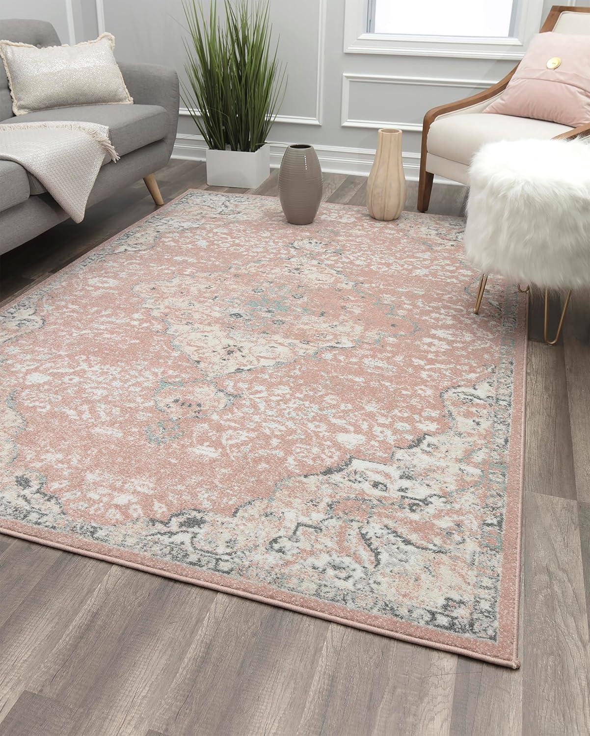 Hailey Pink Amaranth Bedroom Rug - Persian Inspired Rug for Living Room, Trendy Pink Floor Decor, Soft Area Rug, 5'x7'
