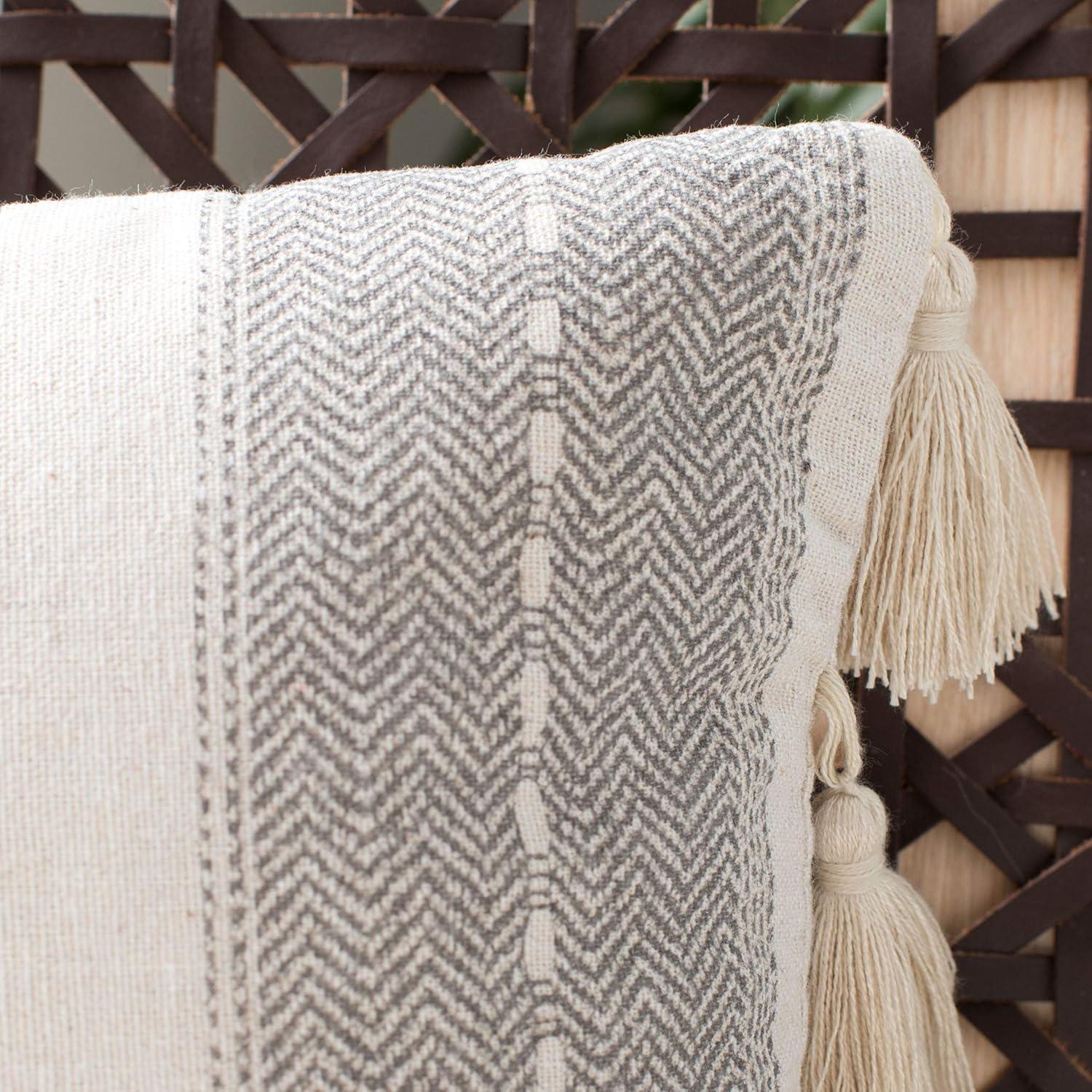 Gray Polyfill Rectangular Decorative Pillow with Tassels