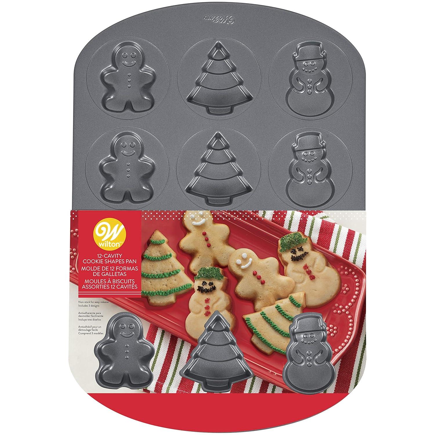 Wilton Non-Stick Christmas Shapes Cookie Pan, 12-Cavity Molds
