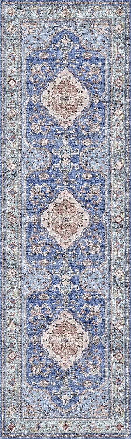 Nourison Fulton Bordered Medallion Non-Slip Flatwoven Indoor Rug Blue 2'3" x 7'6"