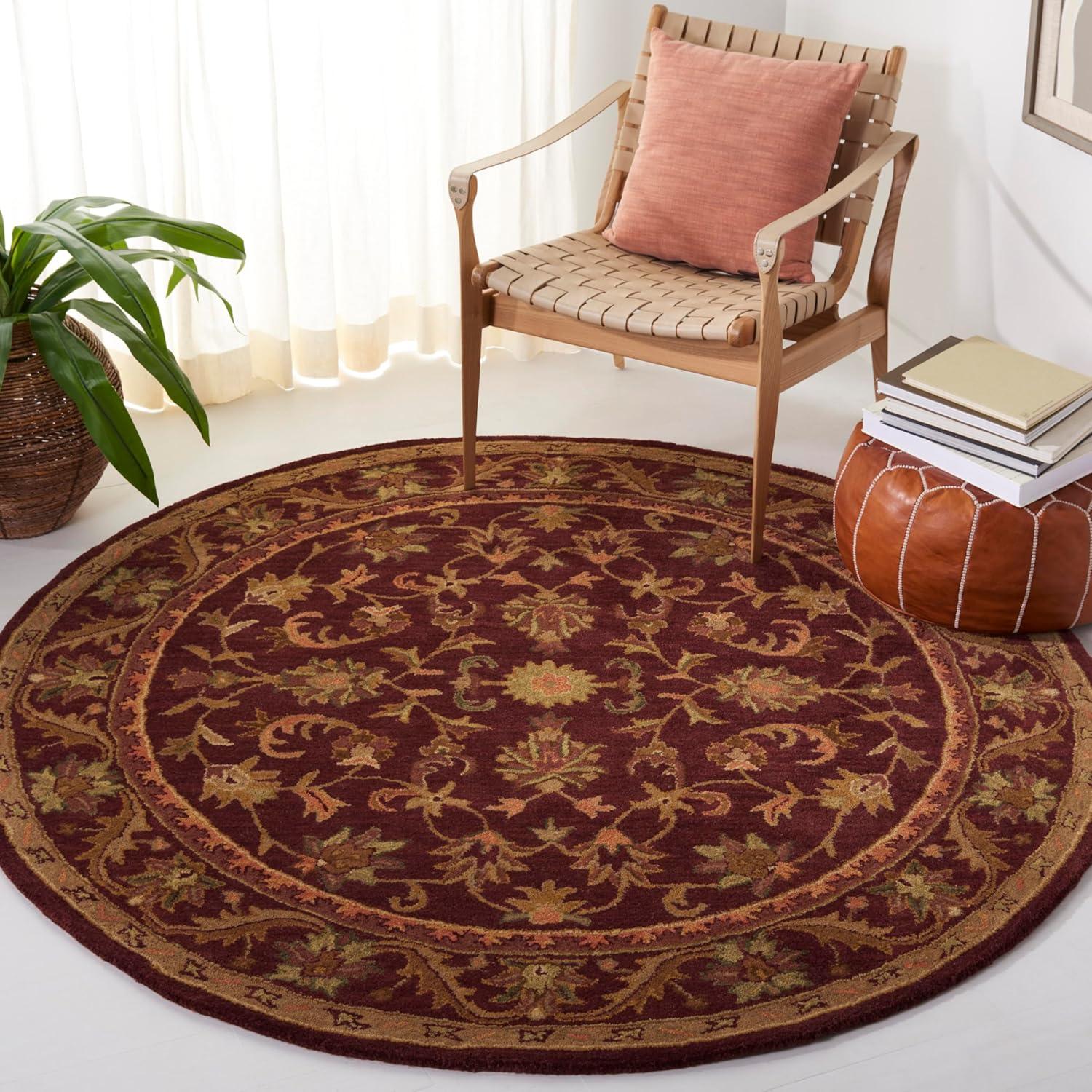 Antiquity AT52 Hand Tufted Indoor Area Rug - Wine/Gold - 6' Round - Safavieh