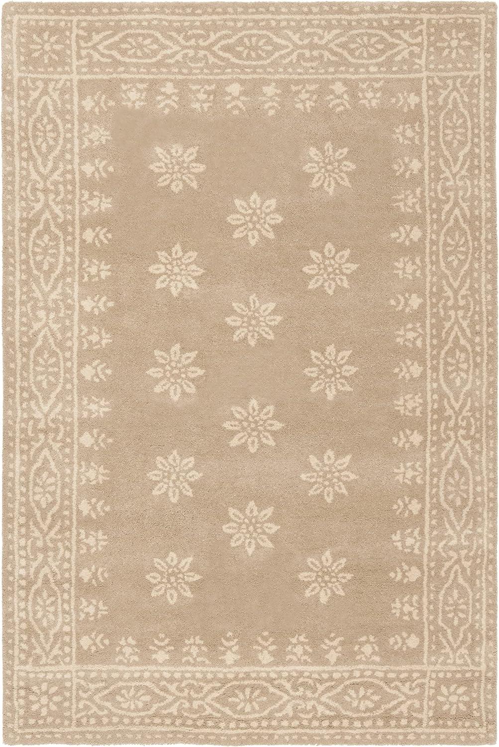 Beige and Off-White Hand-Tufted Wool Area Rug, 5' x 8'