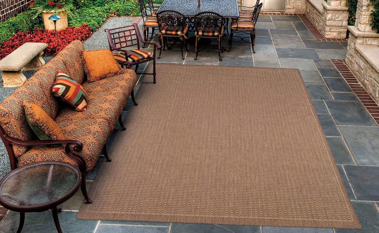 Cocoa and Natural Flat Woven Square Indoor/Outdoor Rug