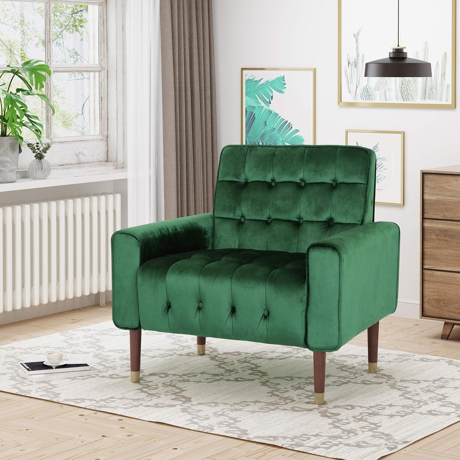Bourchier Modern Glam Velvet Armchair Green - Christopher Knight Home: Upholstered Polyester, Plywood Frame