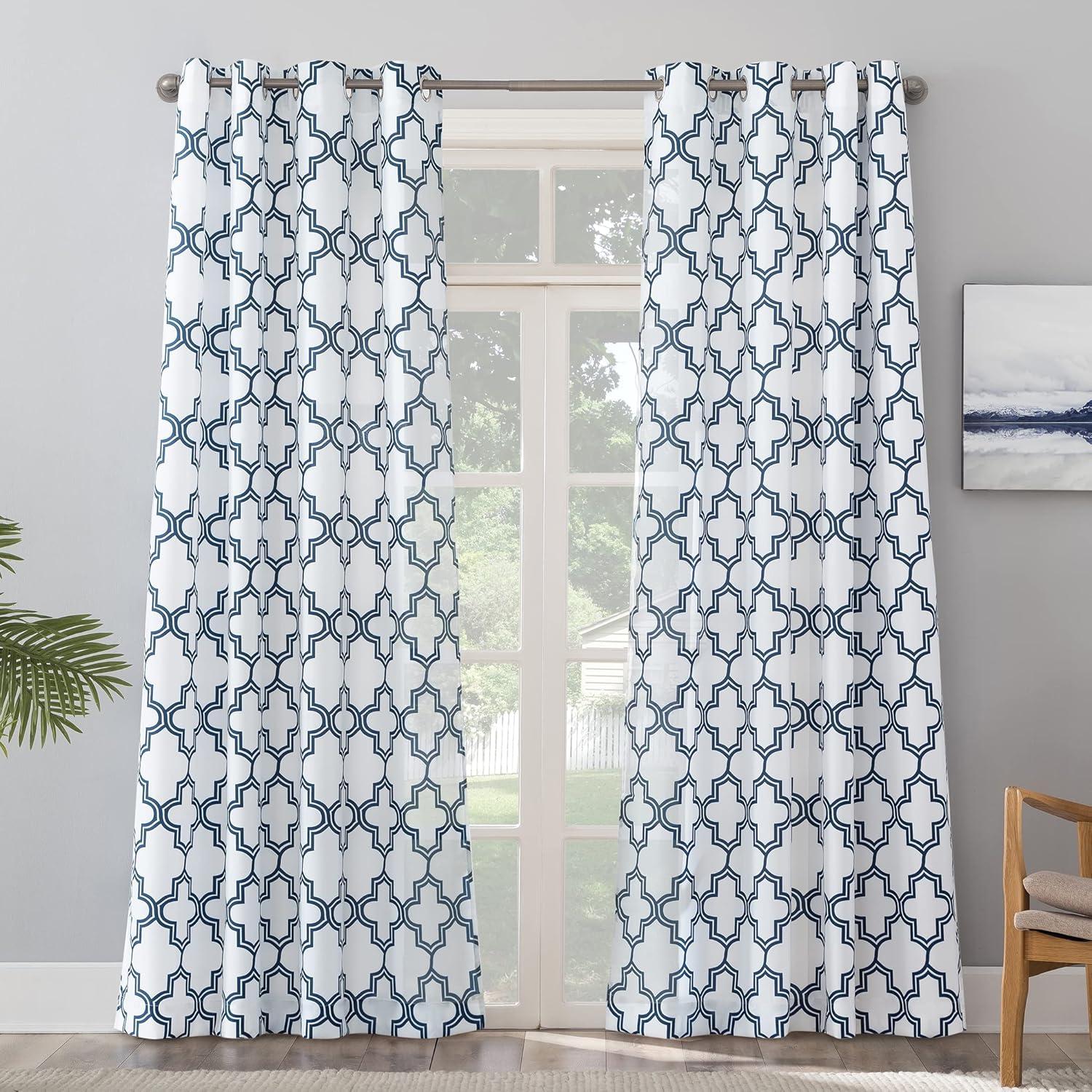 Sun Zero 108" x 54" Indigo Trellis Outdoor Curtain With Grommets