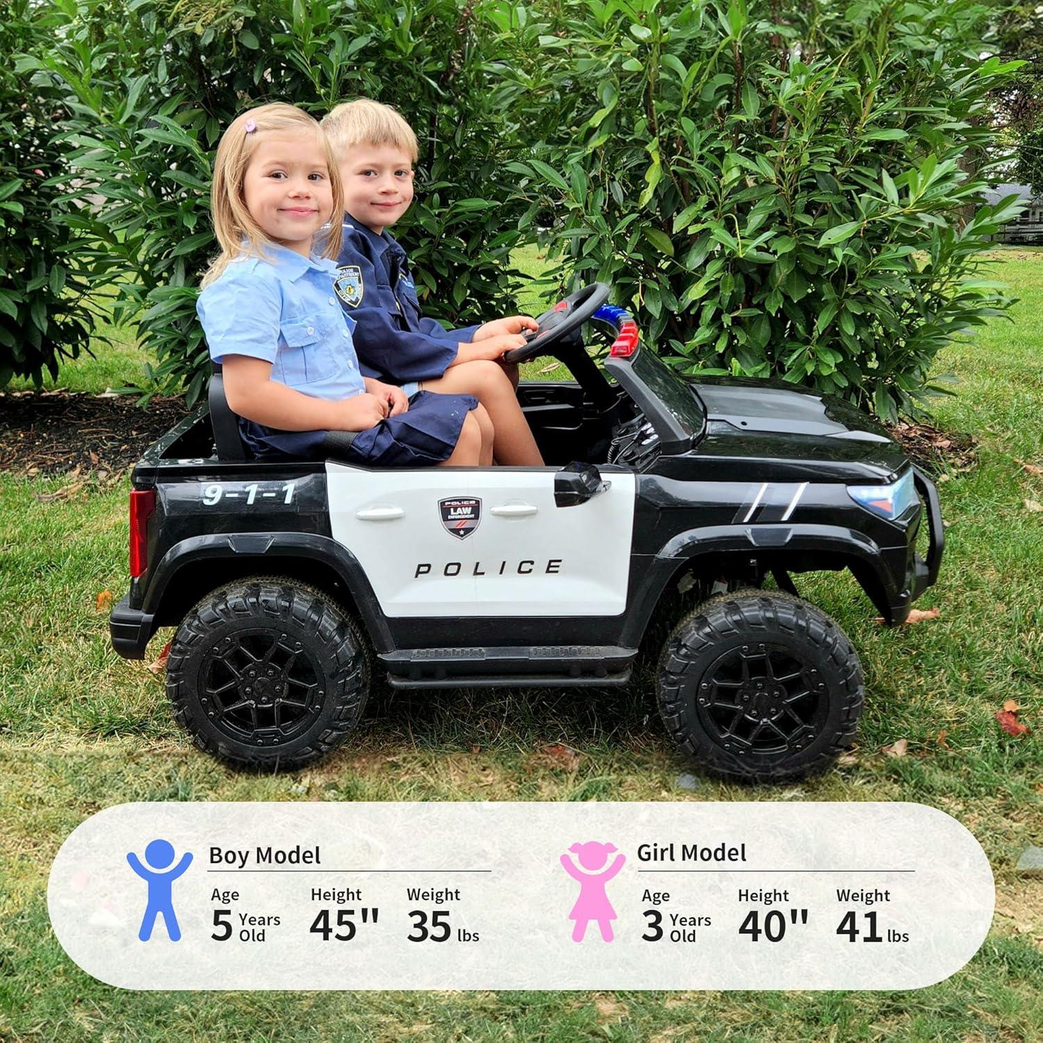Outfunny Electric Police Car for Kids, 12 Volt Kids Ride on Toy Car with Remote Control, Bluetooth, Megaphone