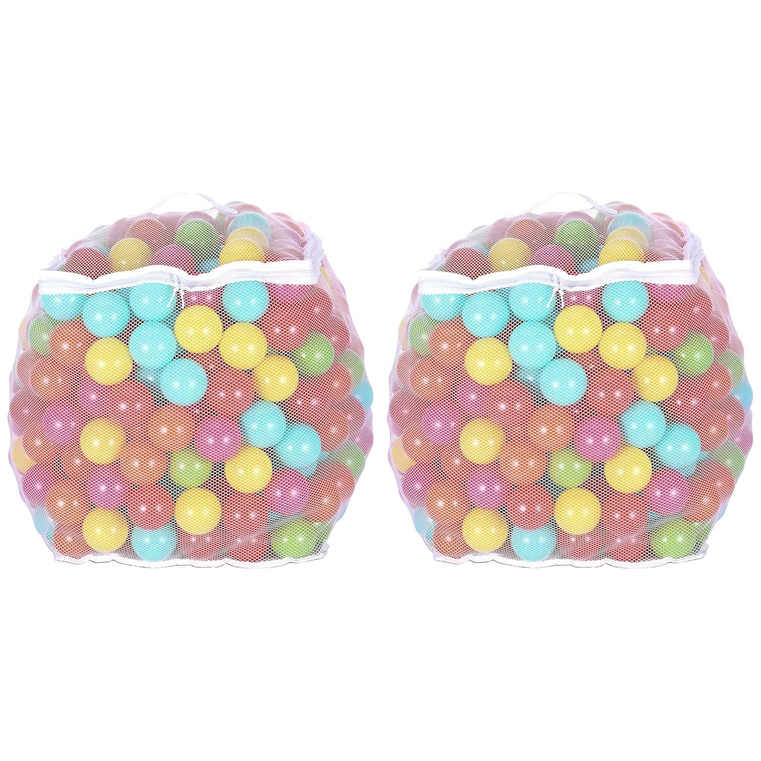 BalanceFrom Fitness 2.3" 400 Crush Proof Play Pit Balls with Mesh Storage Bag for Playpens, Bounce Houses, and Kiddie Pools, Multicolor (2 Pack)