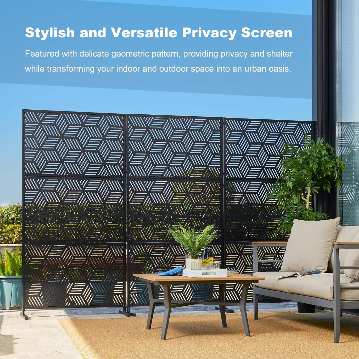 Glitzhome Geometric Privacy Screen Fence Panel Room Divider with Riser Feet