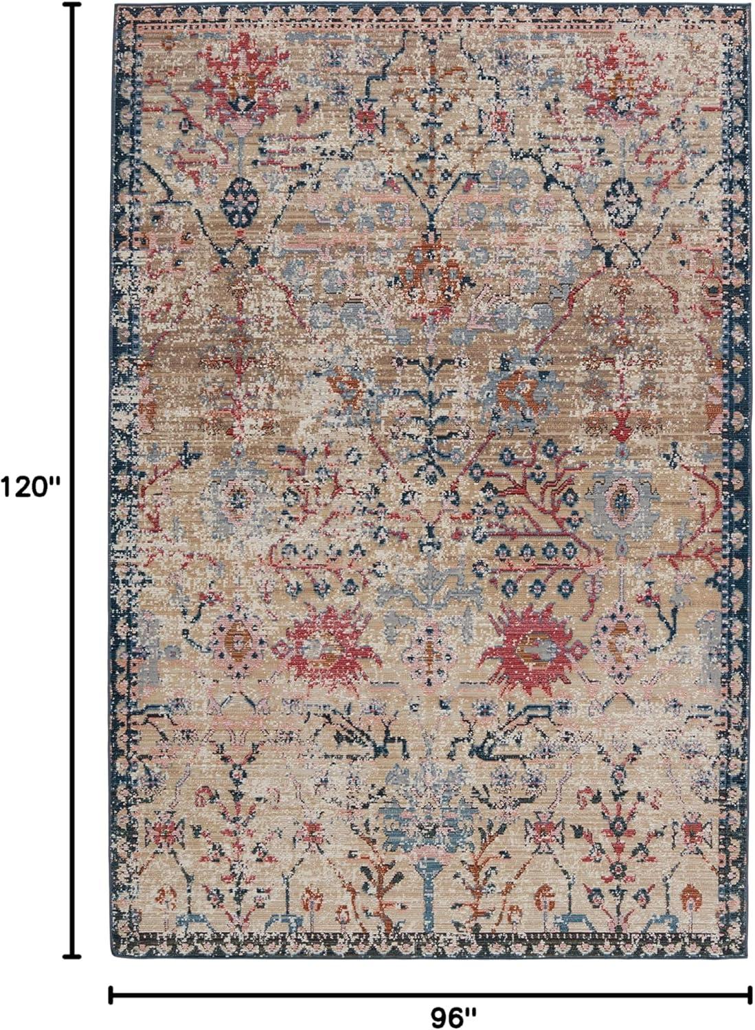 Tan and Blue Synthetic 8' x 10' Rectangular Area Rug
