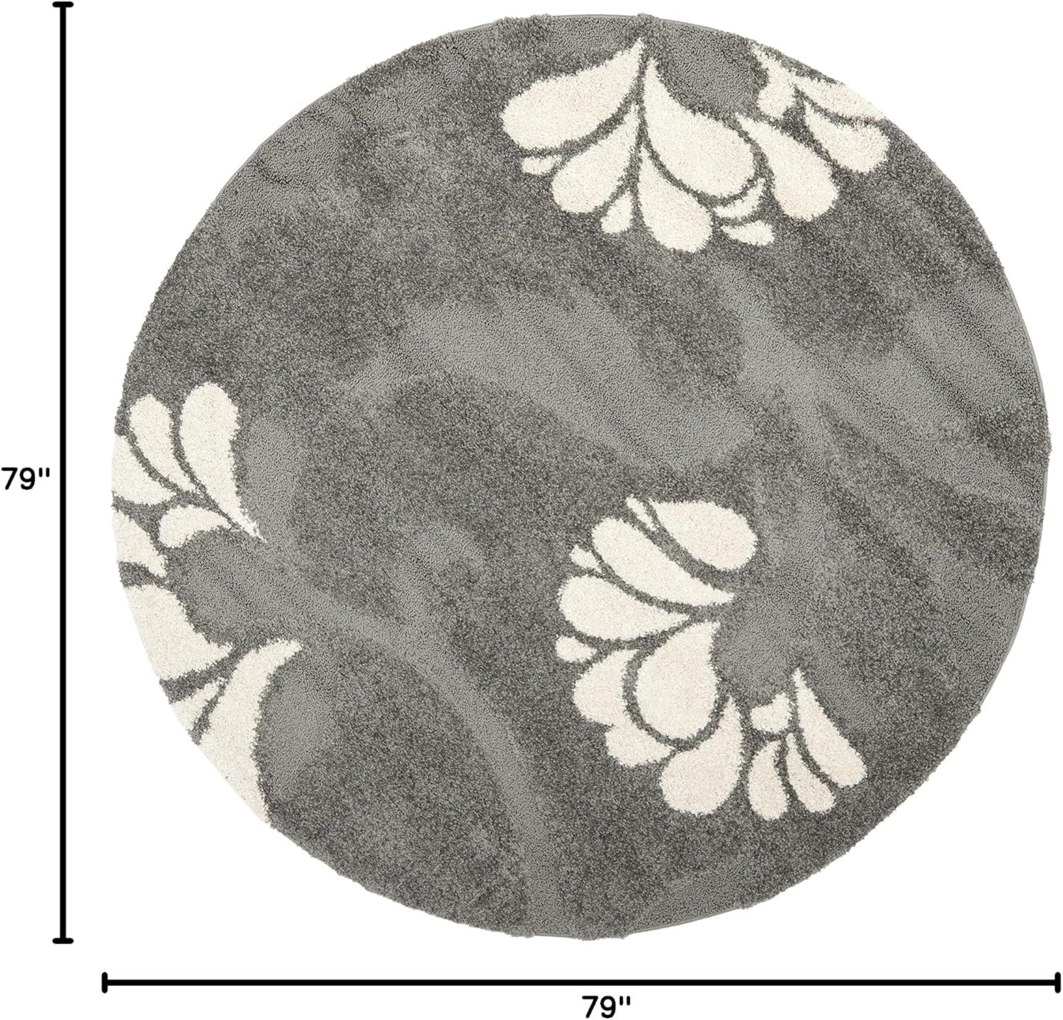 Florida Shag SG459 Power Loomed Indoor Area Rug - Smoke/Beige - 6'7" Round - Safavieh