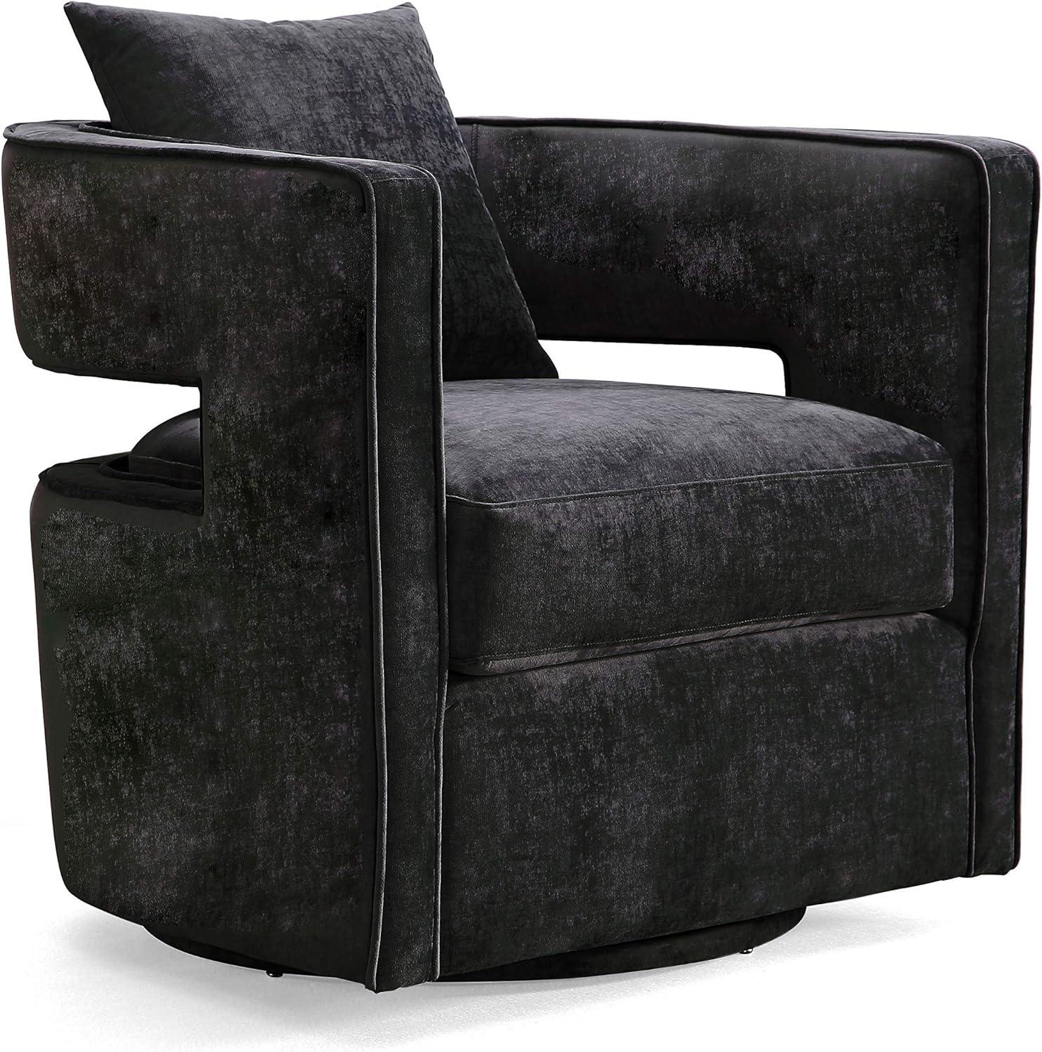 TOV Furniture Kennedy 17.8" Transitional Velvet Swivel Accent Chair in Black