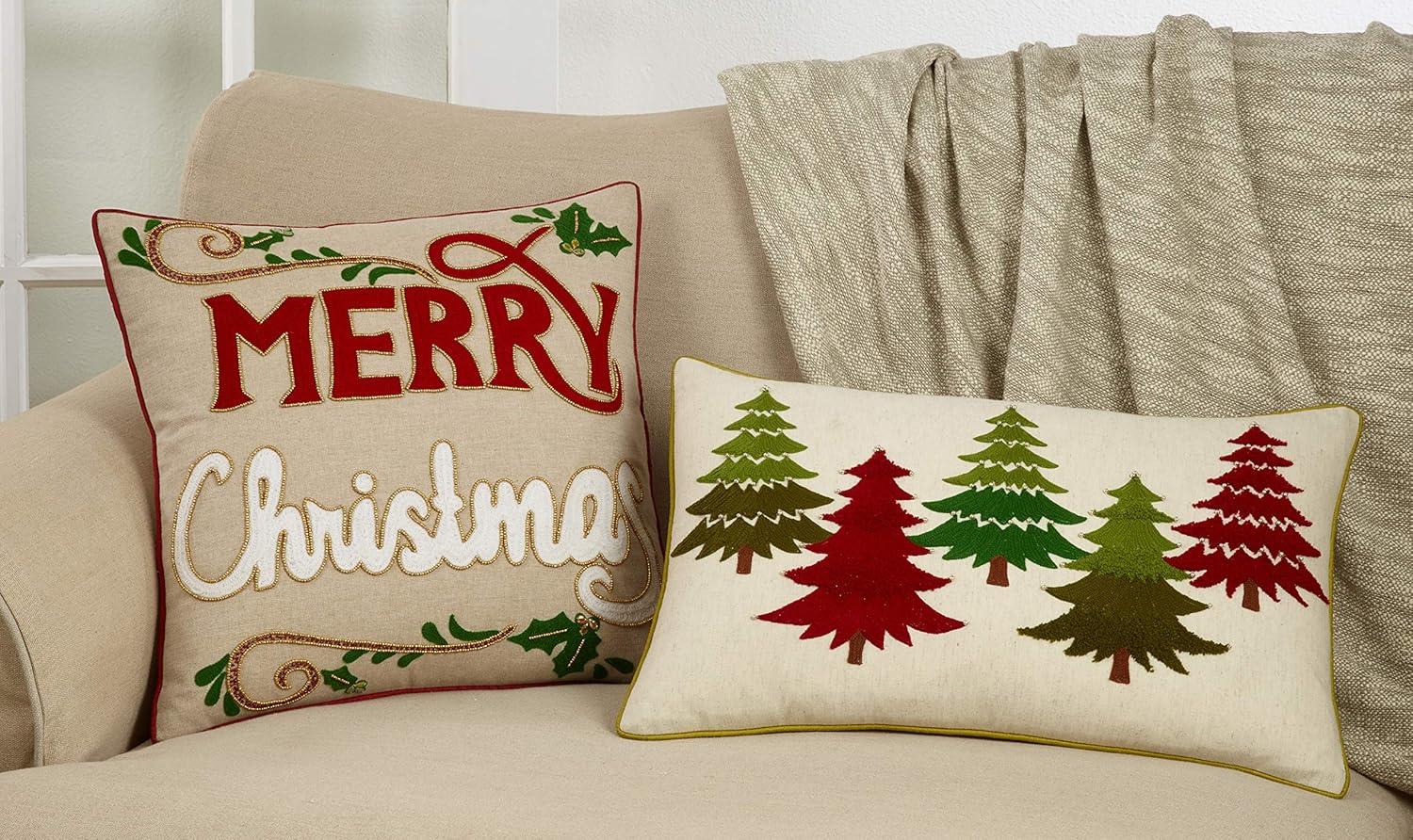 Saro Lifestyle Saro Lifestyle Cotton Throw Pillow Cover With Christmas Tree Embroidery