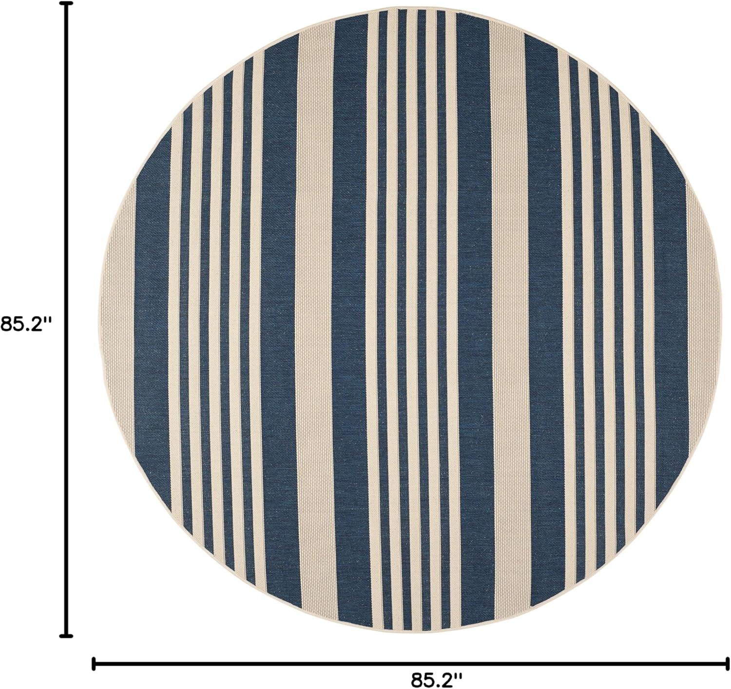 Courtyard CY6062 Power Loomed Indoor/Outdoor Area Rug - Navy/Beige - 7'10" Round - Safavieh.
