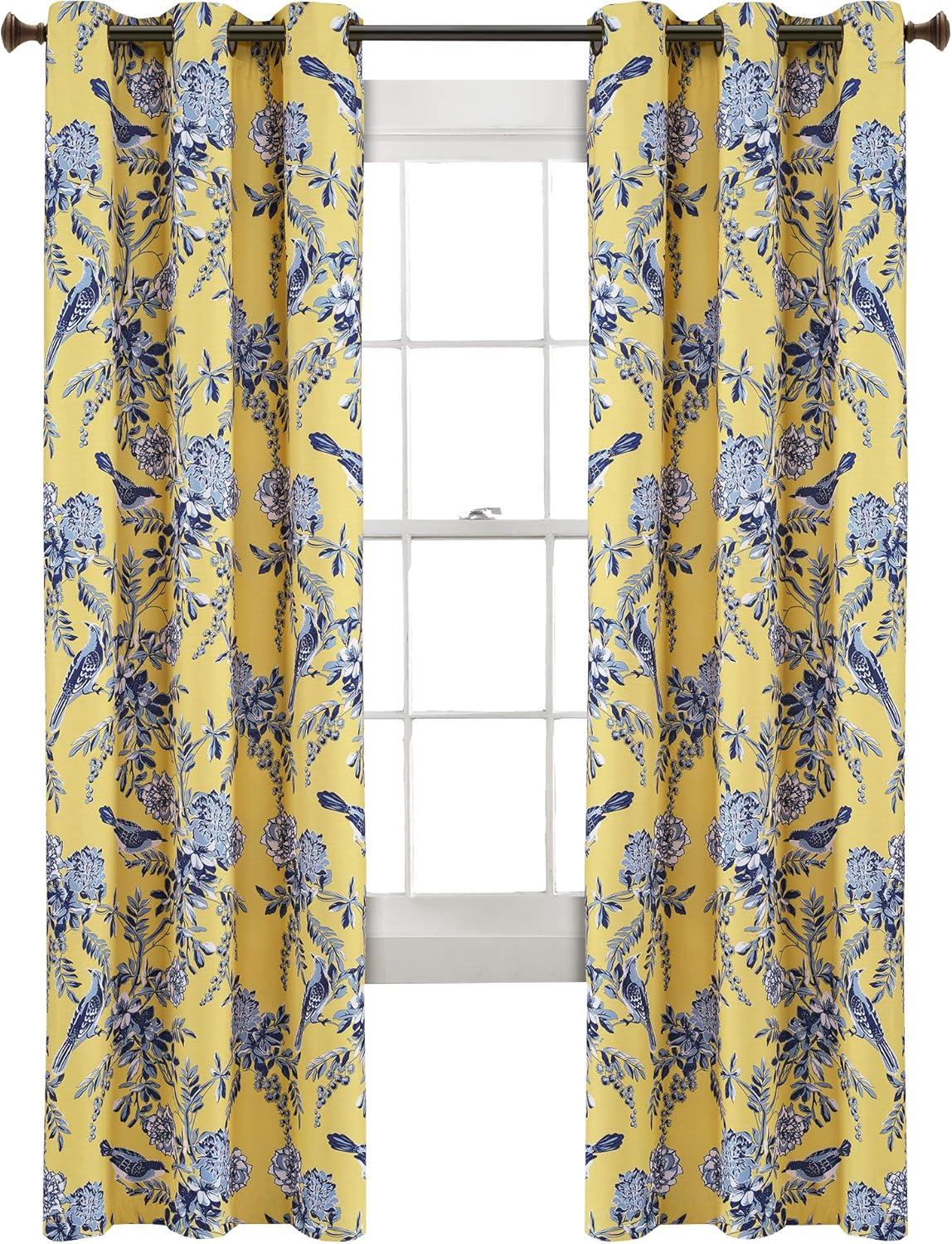 Lush Decor Farmhouse Bird And Flower Polyester Curtain Pair (Set of 2)