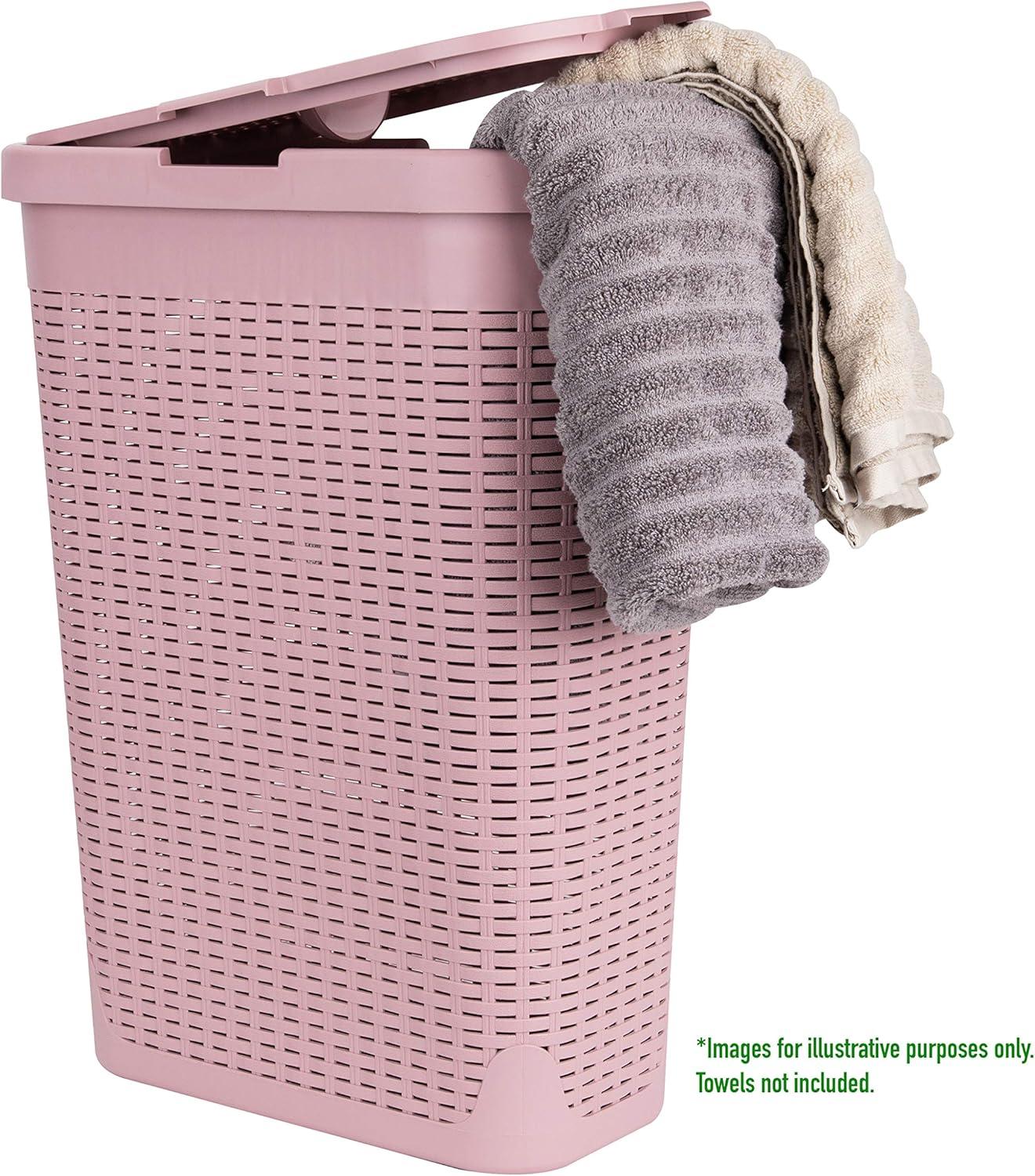 Mind Reader Mind Reader 40L Slim Laundry Hamper, Clothes Basket, Lid, Wicker Design, Plastic