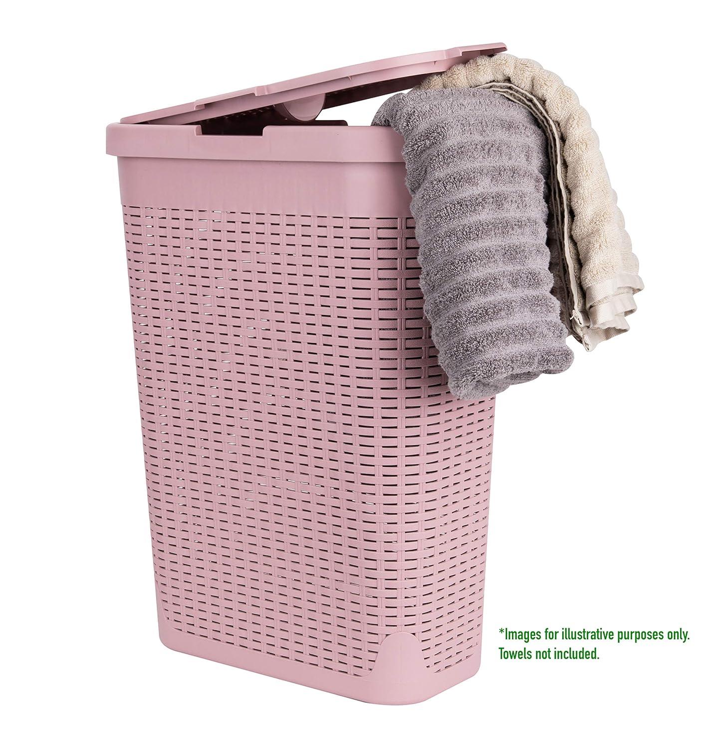 Mind Reader Mind Reader 40L Slim Laundry Hamper, Clothes Basket, Lid, Wicker Design, Plastic