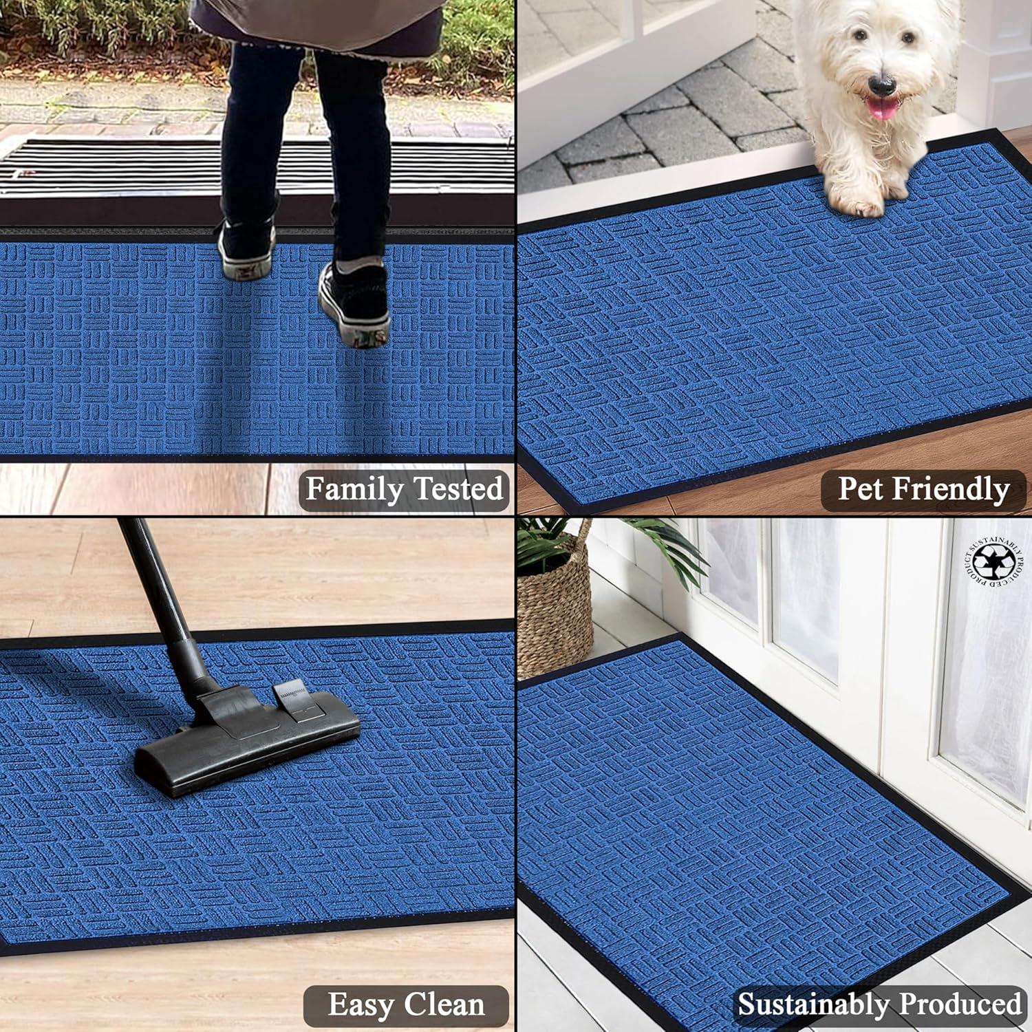 A1HC Indoor Outdoor Doormat – Non-Slip Front Door Mat for Entrance, Patio, Garage & Office – Washable Welcome Mat for Indoor & Outdoor Use, 18x30 Inches, Criss Cross Blue