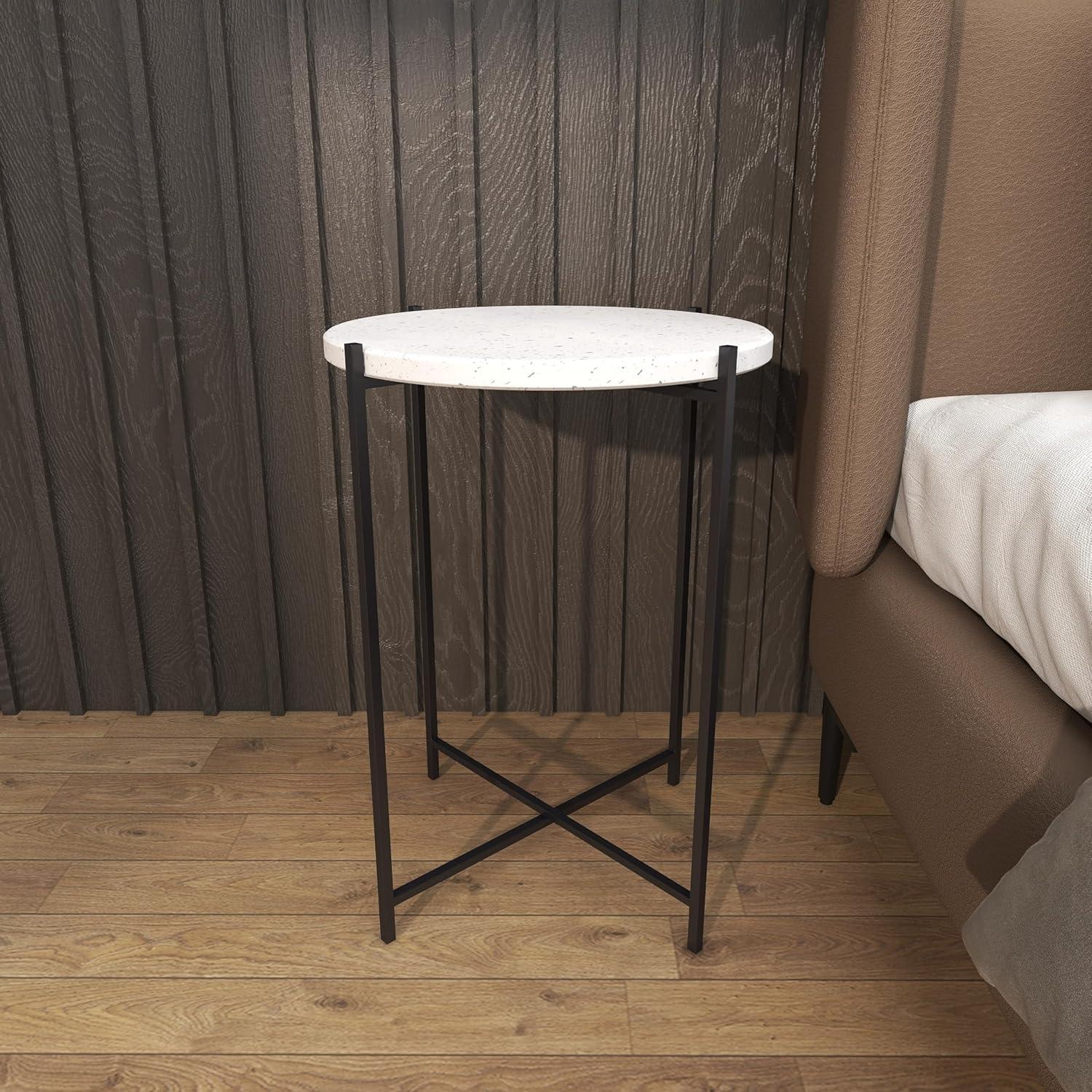 Elegant Black Terrazzo Round Accent Table with Metal Base