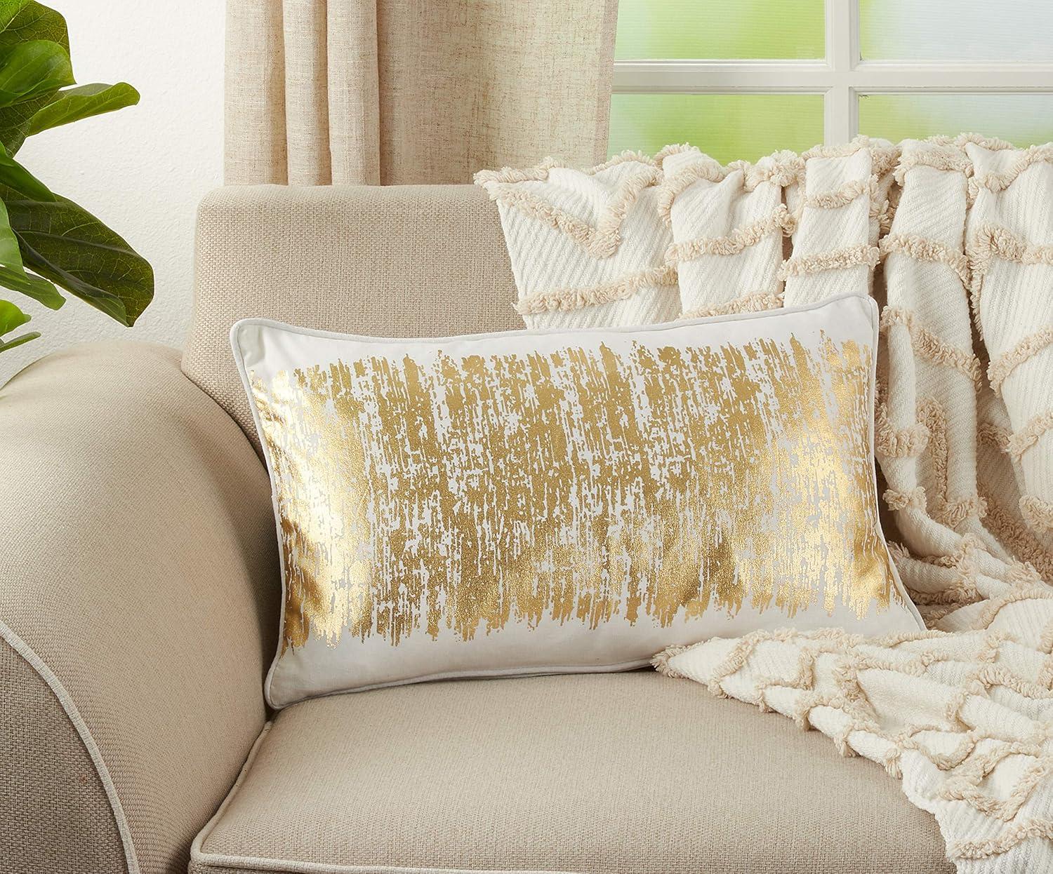 Oversize Down Filled Metallic Banded Design Throw Pillow - Saro Lifestyle