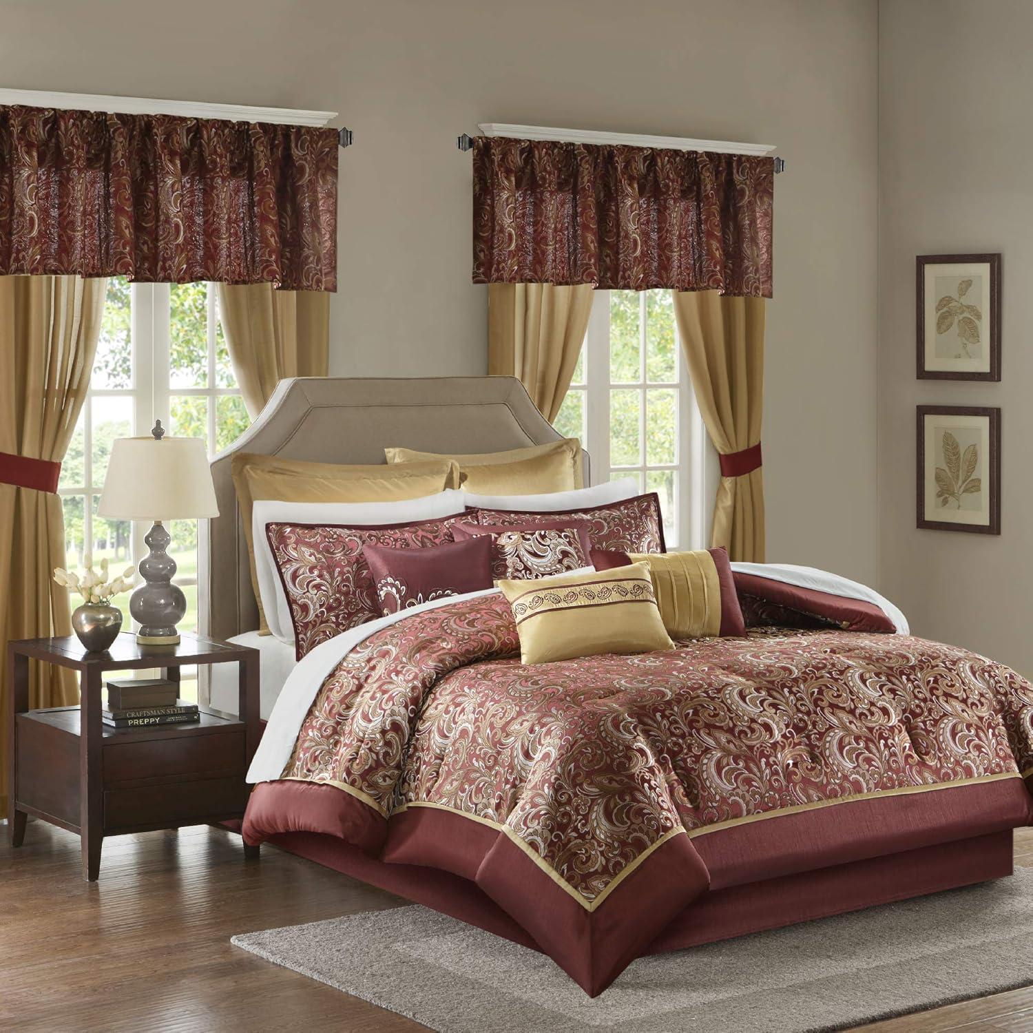 Red and Gold Queen 24-Piece Microfiber Bedding Set