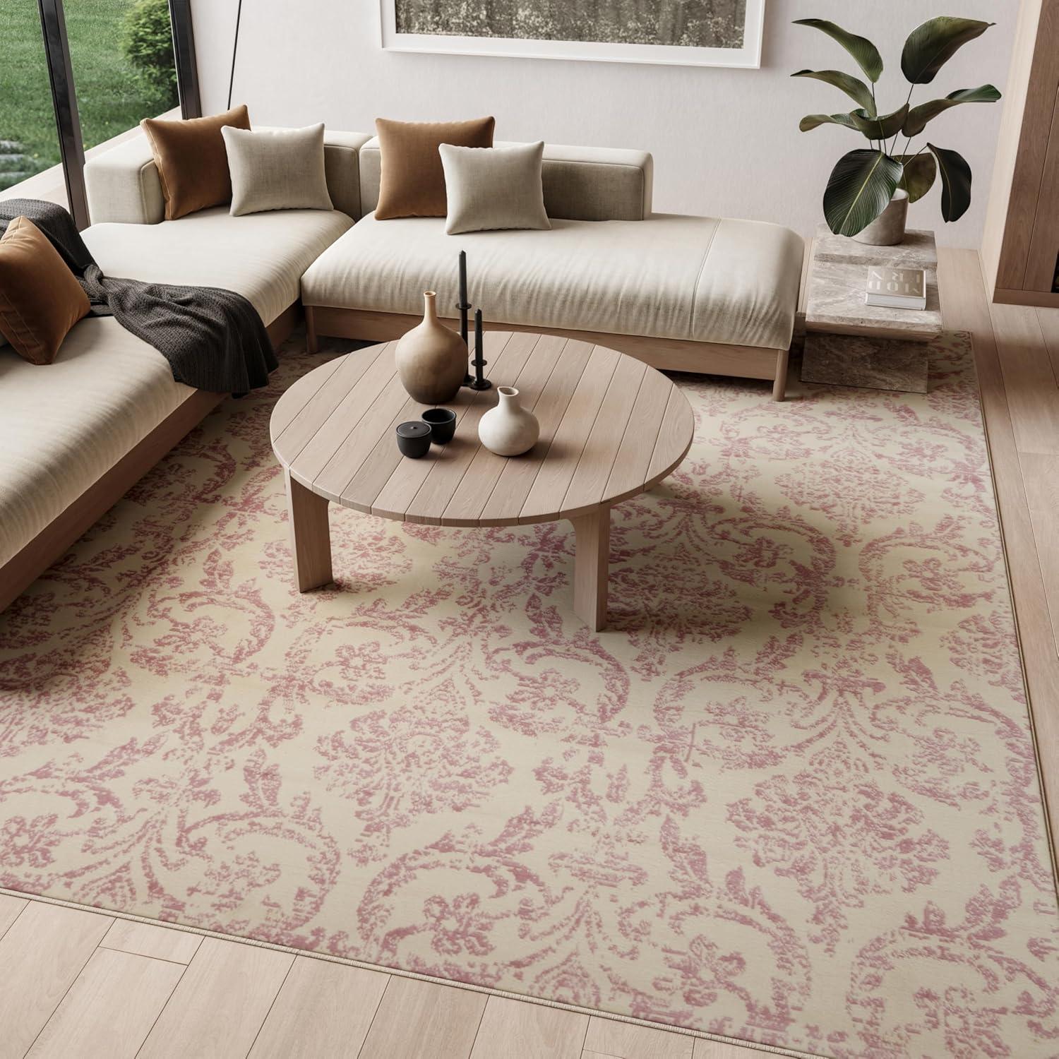 Jubilant JUB09 Area Rug Farmhouse Vintage Damask By Nourison Ivory/Pink 7' x 10'