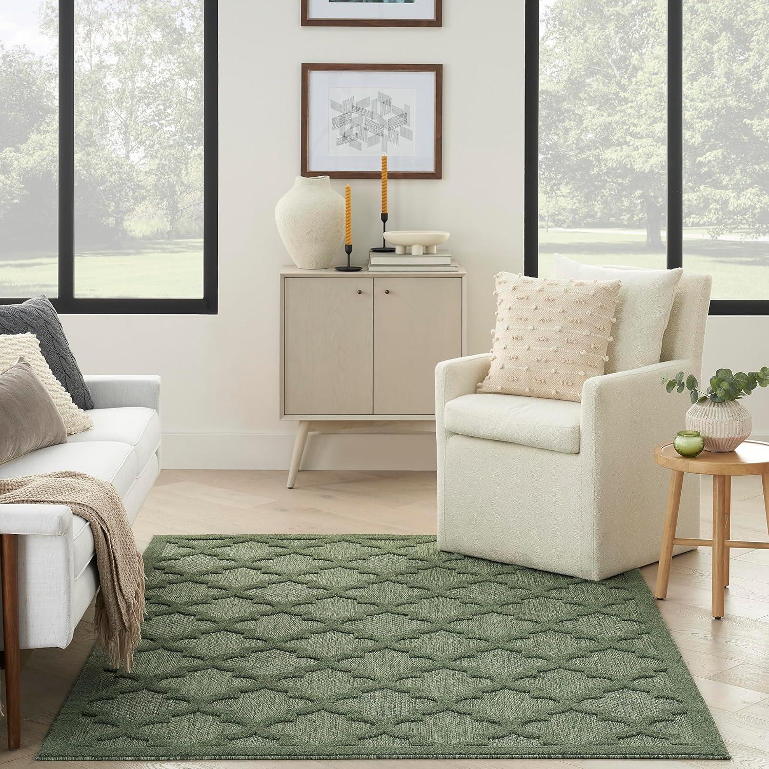 Nourison Easy Care Trellis Flatweave Indoor Outdoor Area Rug 6' x 9' Green