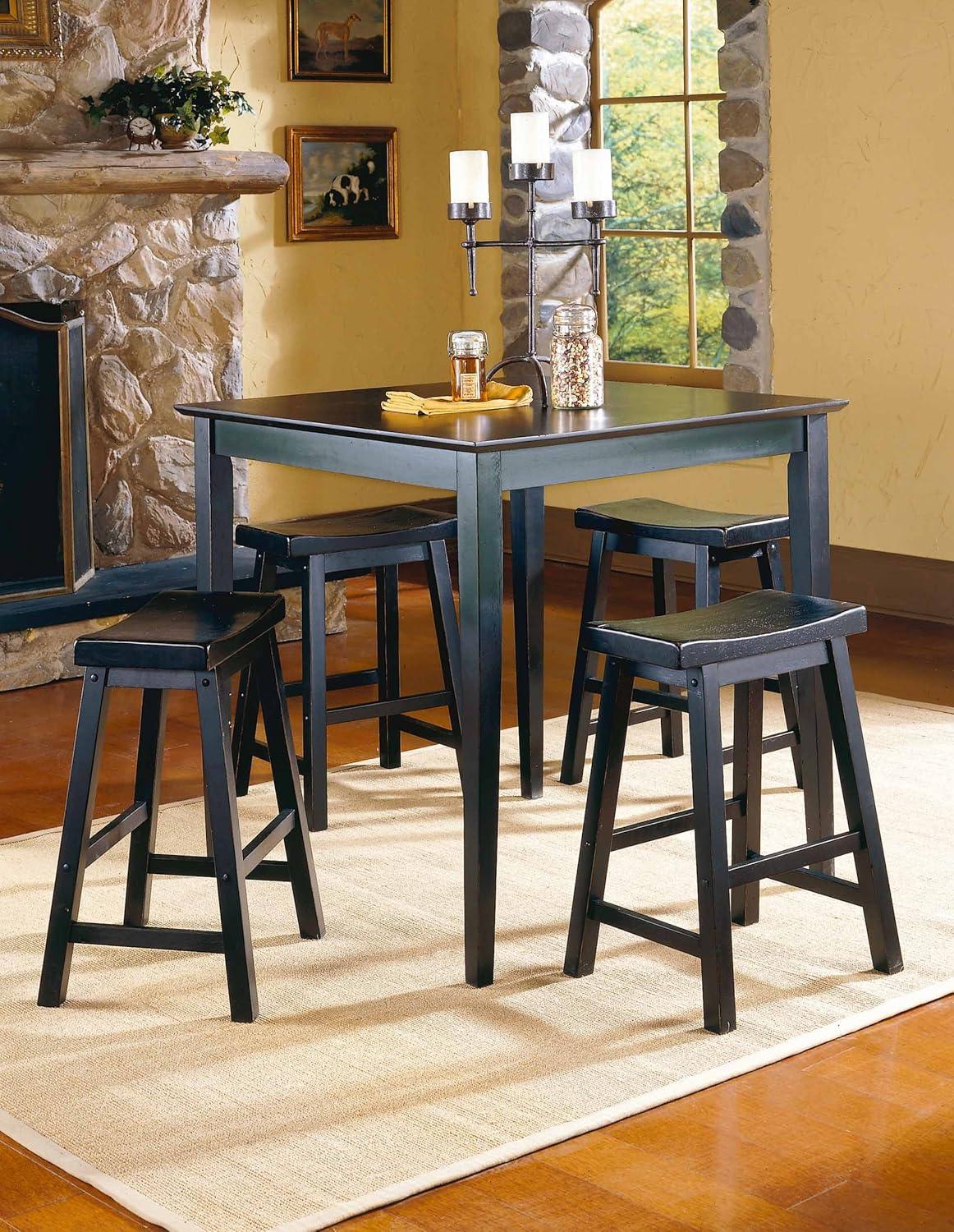 Lexicon Saddleback 24" Solid Wood Counter Stool in Black (Set of 2)