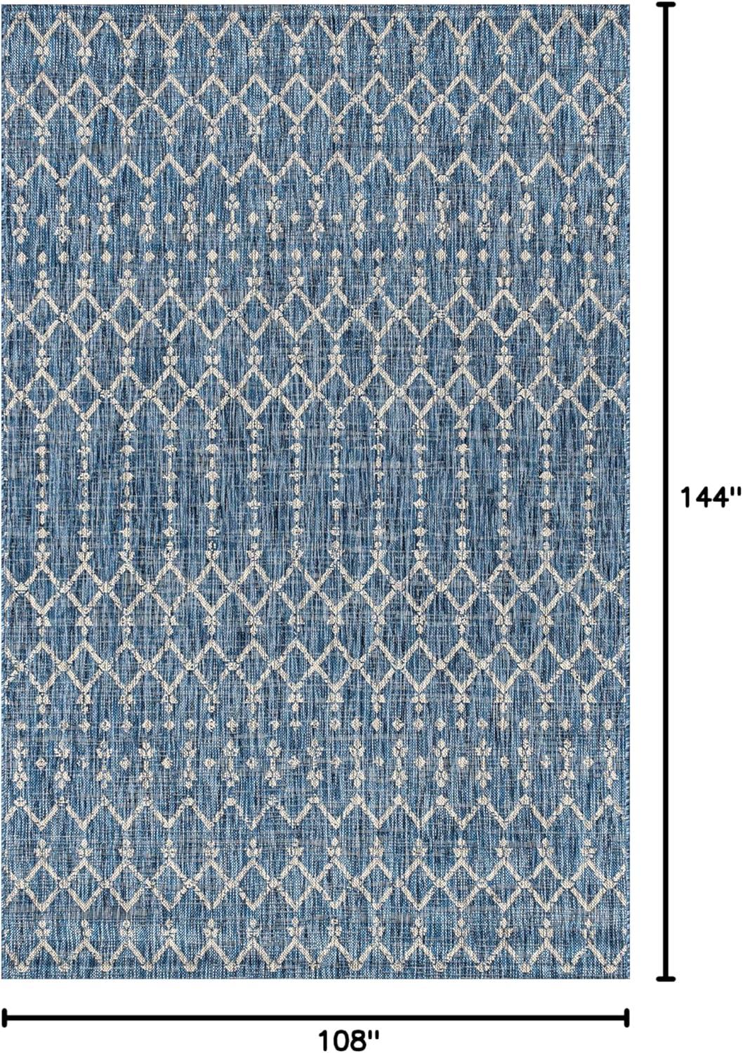 9' X 12' Ourika Moroccan Geometric Textured Weave Indoor/Outdoor Area Rug, Navy/Light Gray - JONATHAN Y