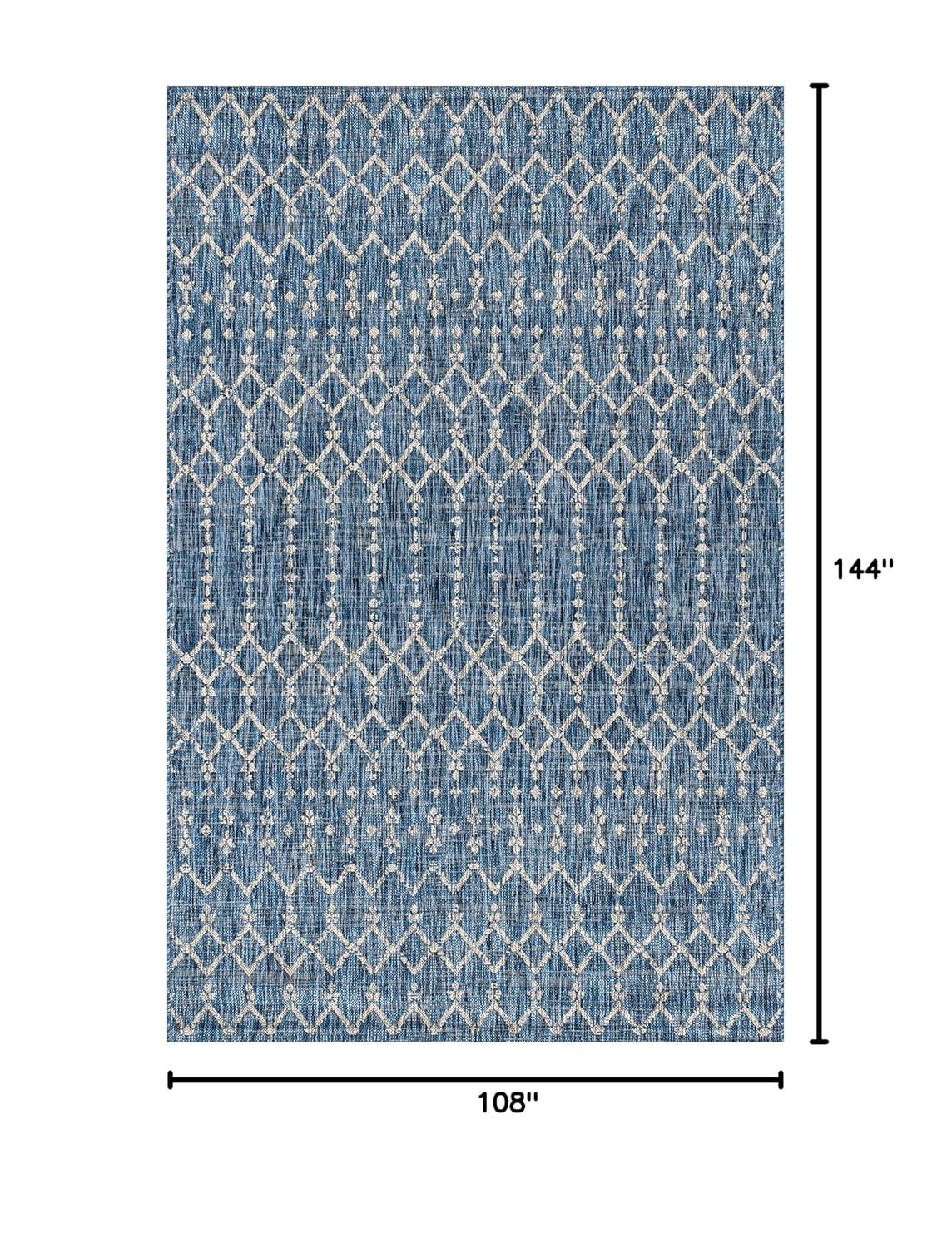 9' X 12' Ourika Moroccan Geometric Textured Weave Indoor/Outdoor Area Rug, Navy/Light Gray - JONATHAN Y