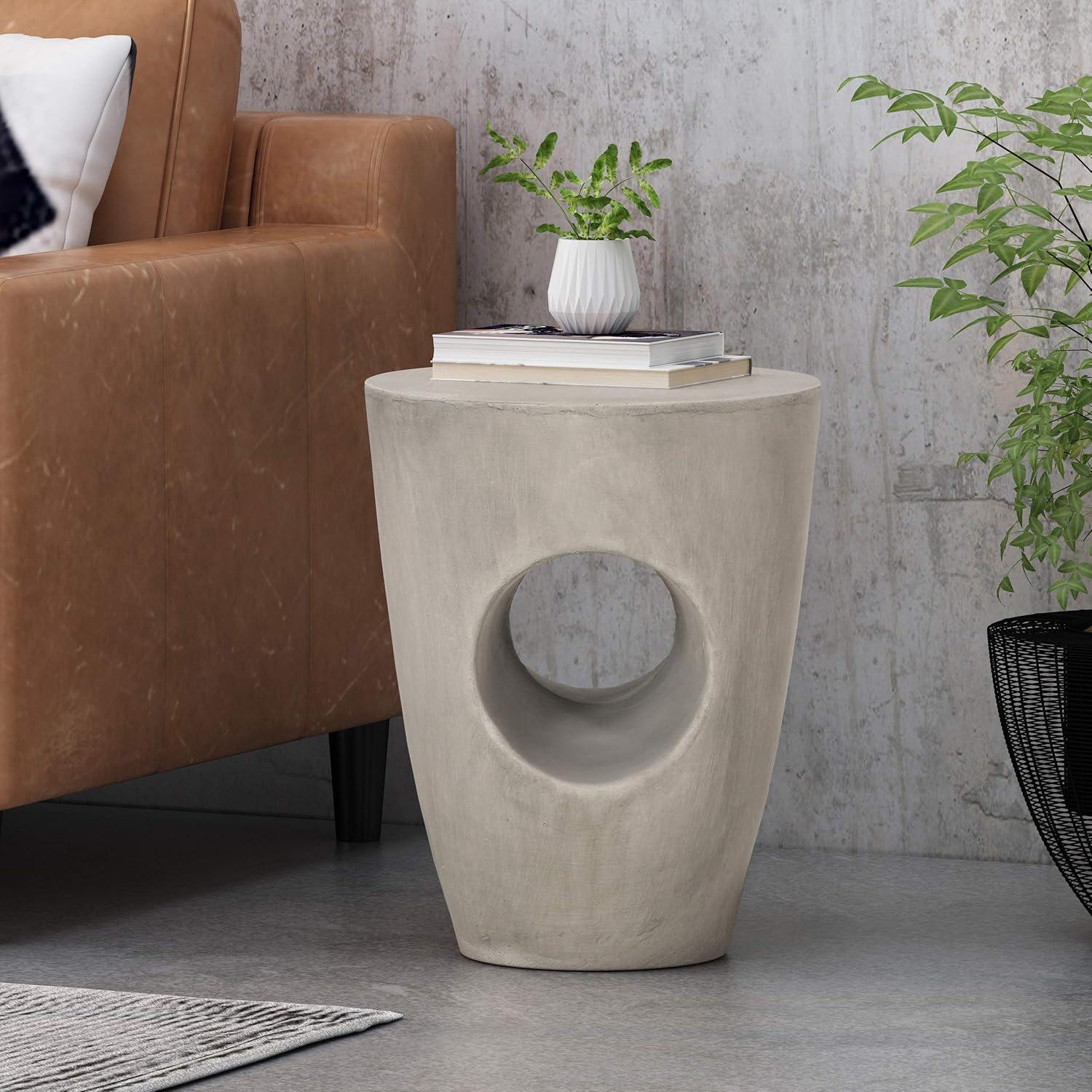 Round Concrete Finish Lightweight Accent Side Table