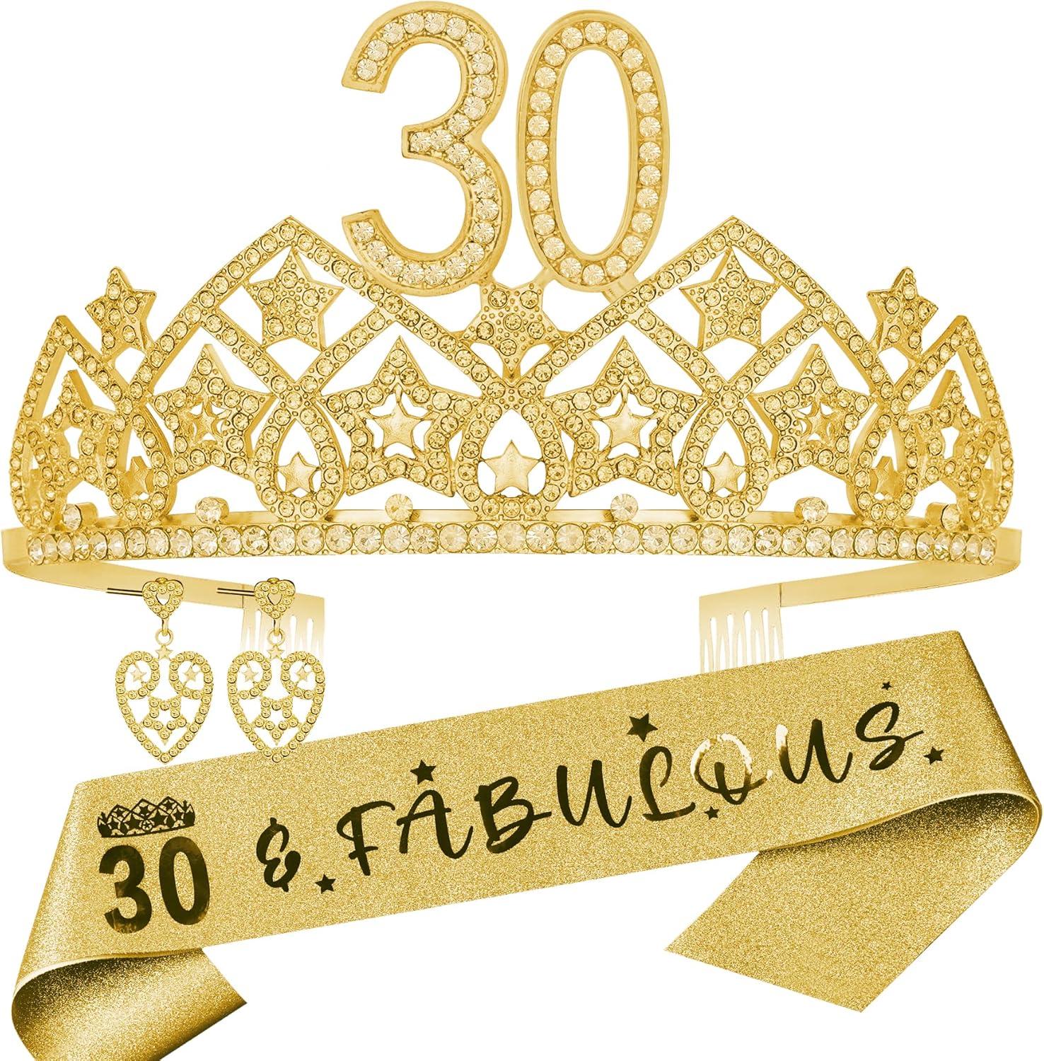 30th Birthday Decorations: Sash, Crown, Tiara for Women - Fabulous 30th Birthday Gifts