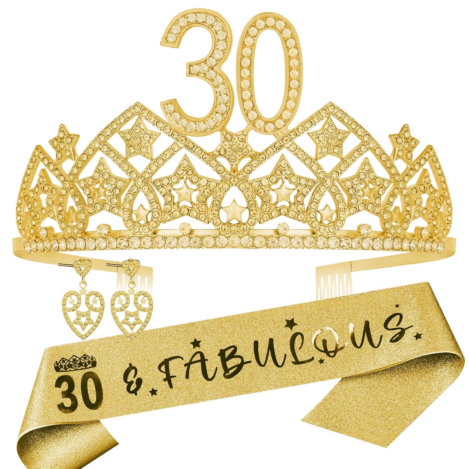 30th Birthday Decorations: Sash, Crown, Tiara for Women - Fabulous 30th Birthday Gifts