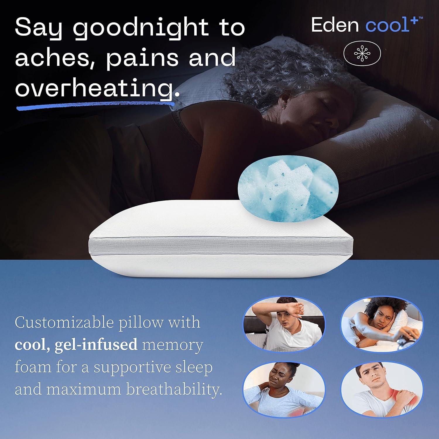 Coop Home Goods The Eden Cool+ Adjustable Pillow, Queen Size Plus Memory Foam Pillows with Cooling Gel, Back, Stomach or Side Sleeper, Neck Support