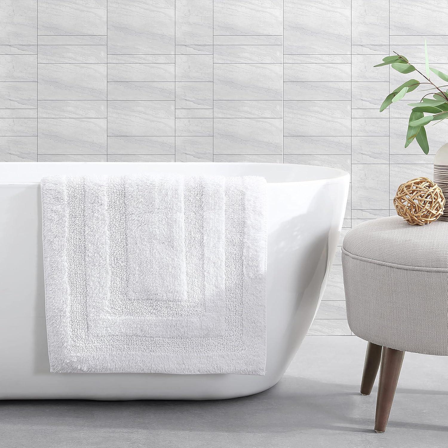 Micellar White Solid Reversible Cotton Rectangle 2--Piece Bath Rug Set