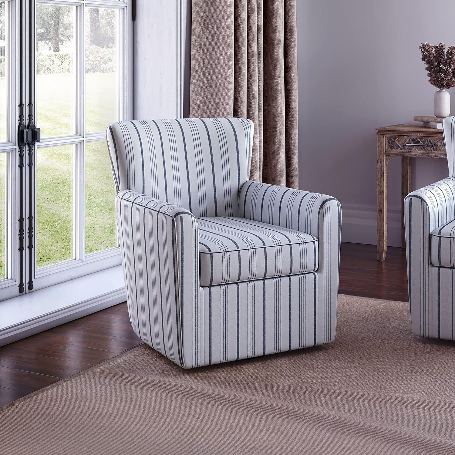 Blakely Blue Stripe Contemporary Swivel Accent Chair