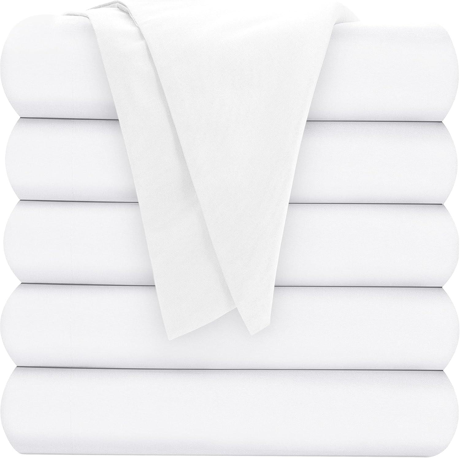 Lavisun Twin Flat Sheets Only, 6 Pack Soft Brushed Microfiber Bedding Sheets for Hotel, Massage, Hospital, Home, Dorm, Bulk Flat Sheets Only Twin Size (White)