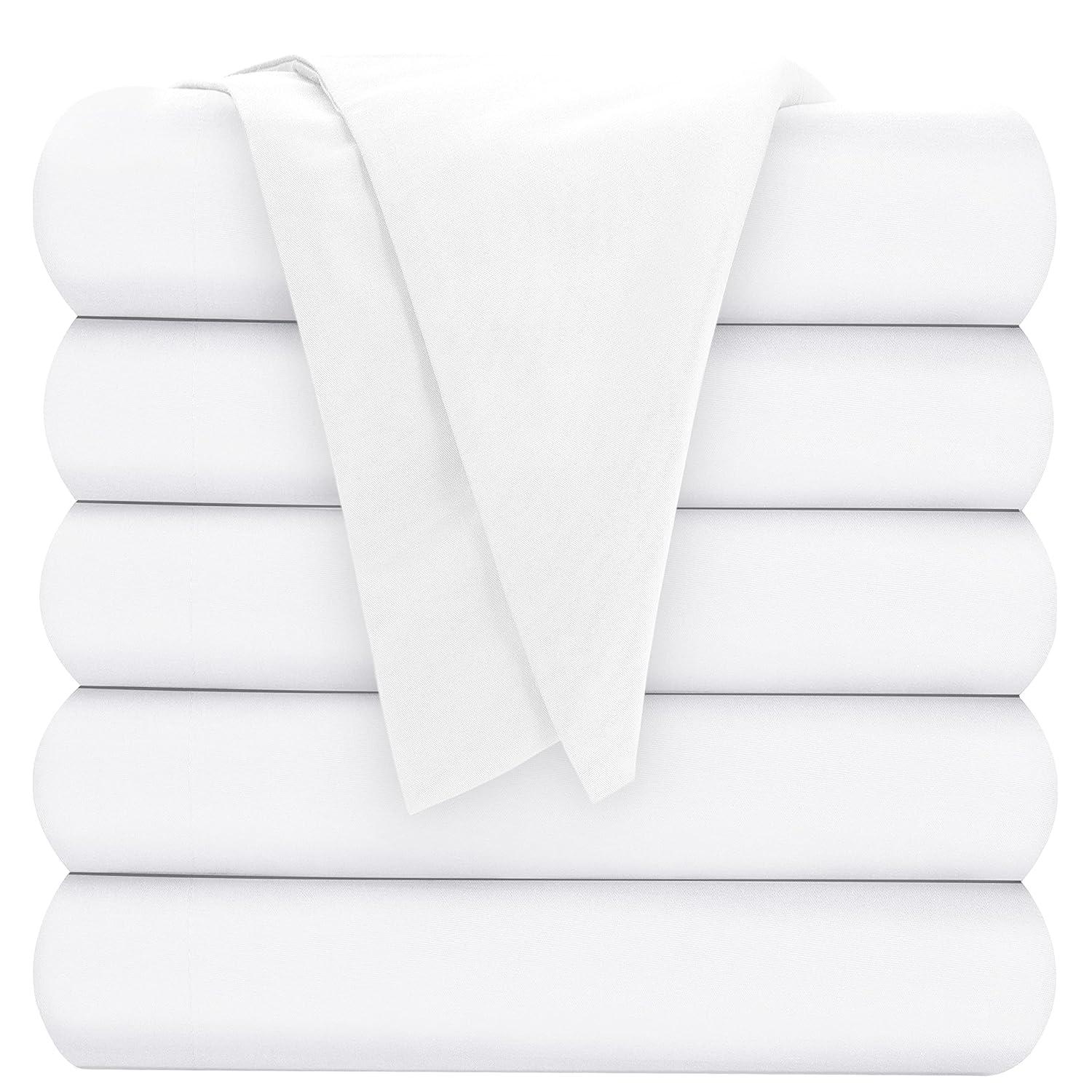Lavisun Twin Flat Sheets Only, 6 Pack Soft Brushed Microfiber Bedding Sheets for Hotel, Massage, Hospital, Home, Dorm, Bulk Flat Sheets Only Twin Size (White)