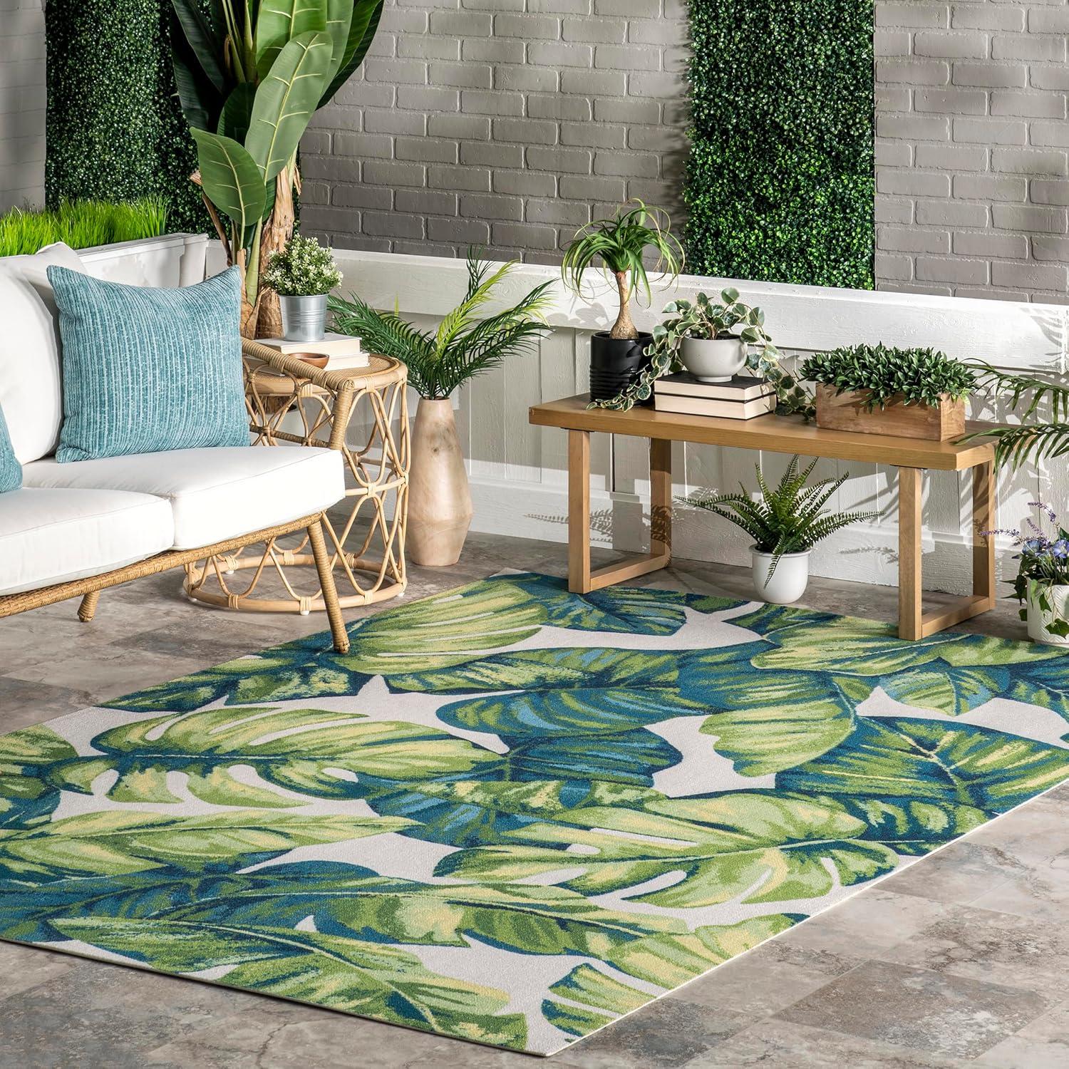 Nuloom Lisa Floral & Paisley 9x11 Indoor/Outdoor Area Rug for Living Room Patio Deck Front Porch Kitchen, Green Multicolor/Ivory