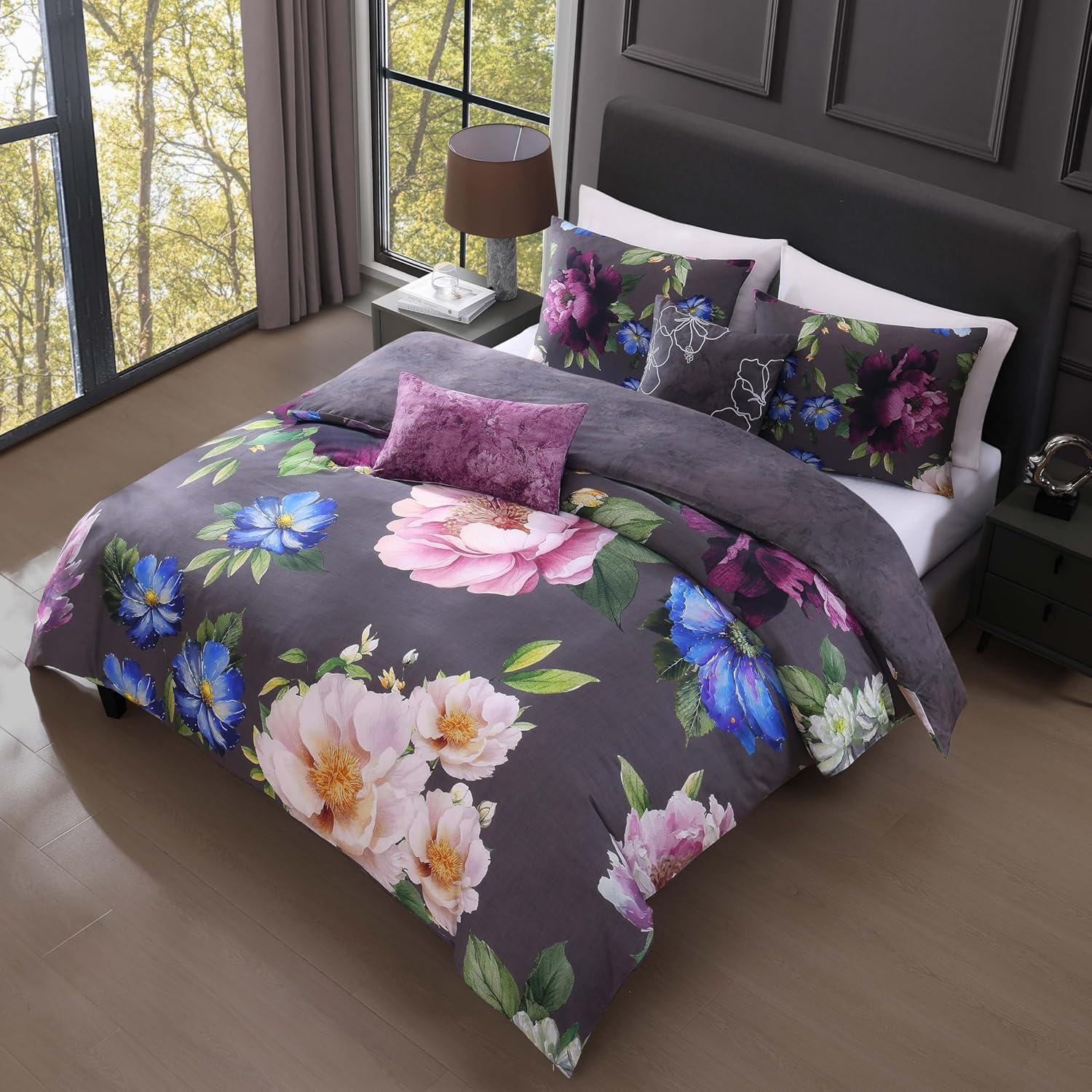 Bebejan Elegant Blossoms 100% Cotton 5-Piece Reversible Comforter Set