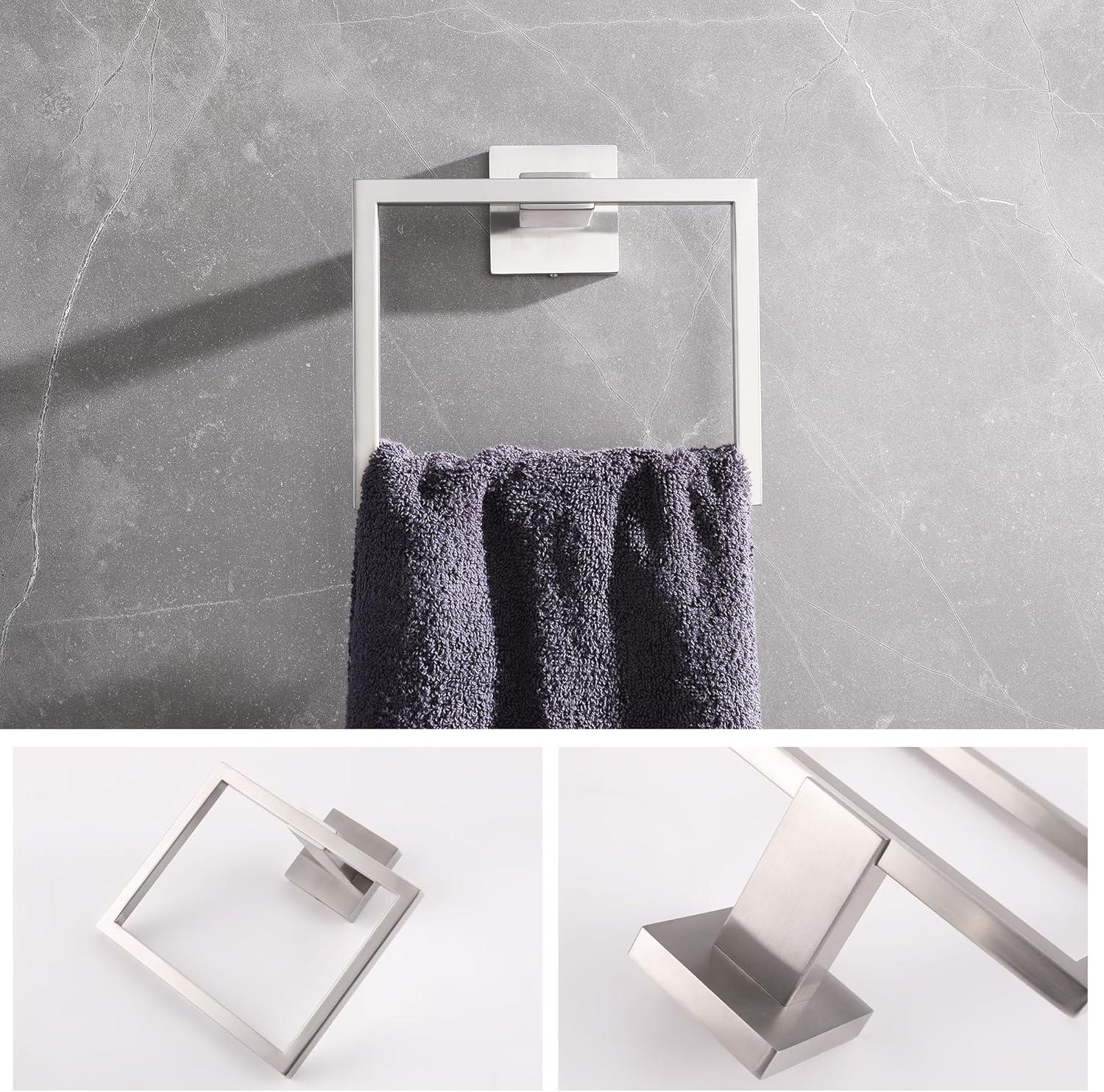 Bath Towel Ring Bathroom Hand Towel Holder Stainless Steel Square Towel Hangers Wall Mounted