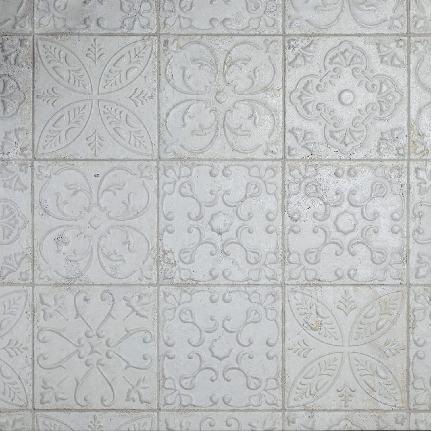 Aevum Ornato White Ceramic Wall Tile with Distressed Patterns