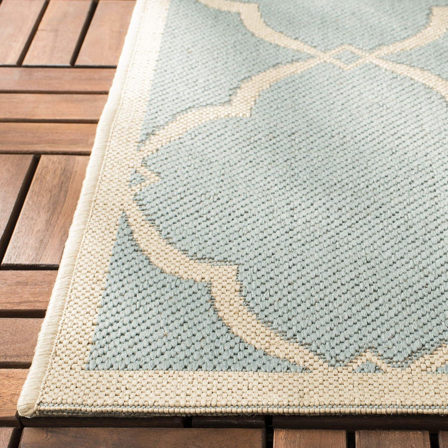 Aqua and Cream 8' x 10' Geometric Indoor/Outdoor Rug