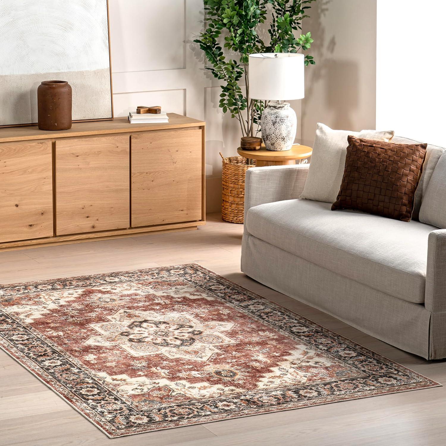 Arbor Red and Beige Washable Synthetic Area Rug