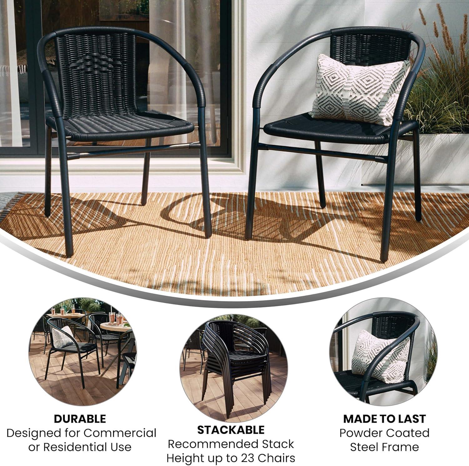 Emma and Oliver 2 Pack Rattan Indoor-Outdoor Restaurant Stack Chair with Curved Back