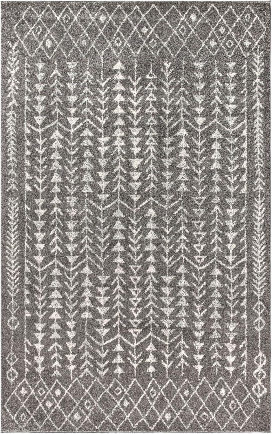 Ziri Moroccan Geometric Grey/Cream 3' x 5' Synthetic Area Rug