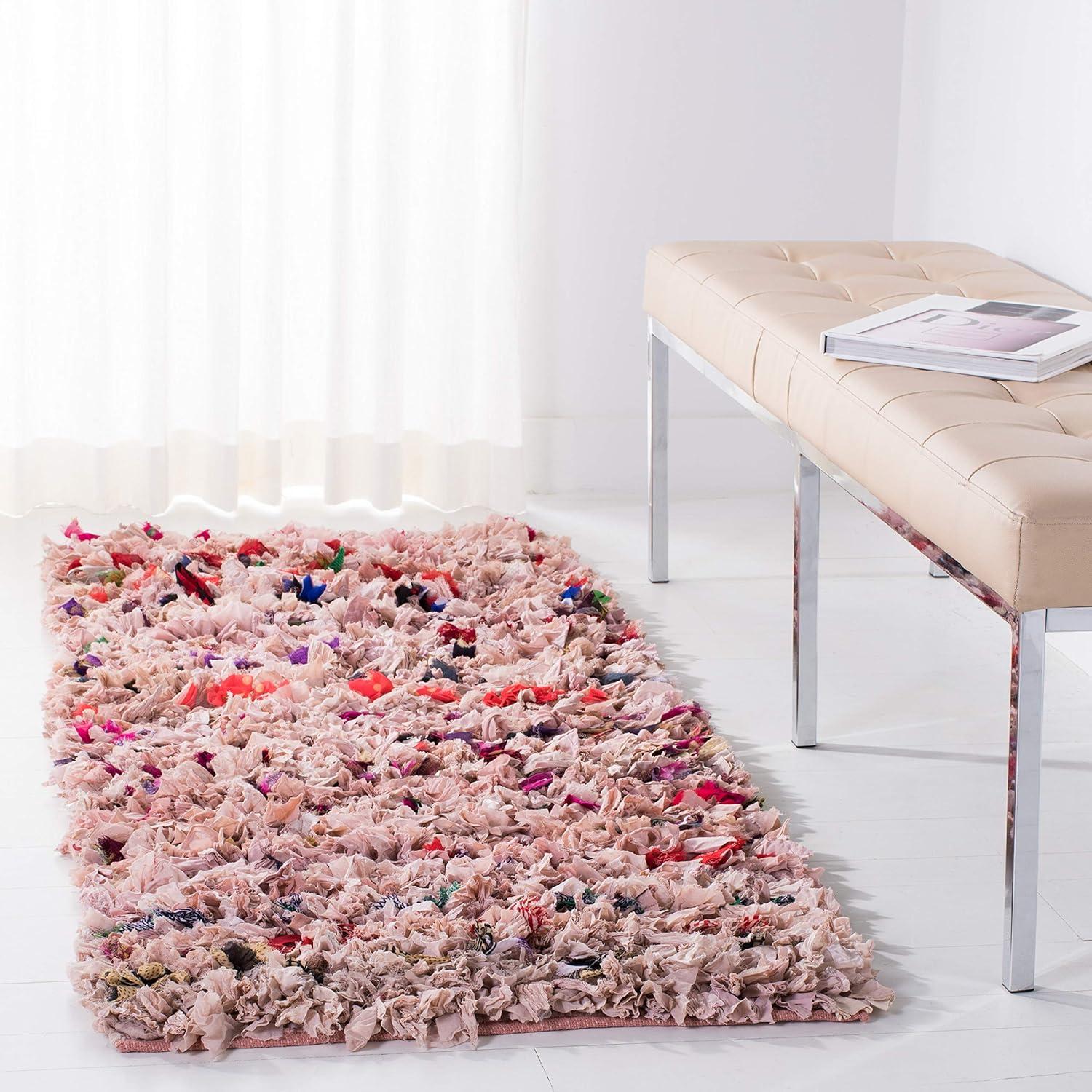 SAFAVIEH Rio Dallas Geometric Polyester Shag Runner Rug, Blush, 2'3" x 6'