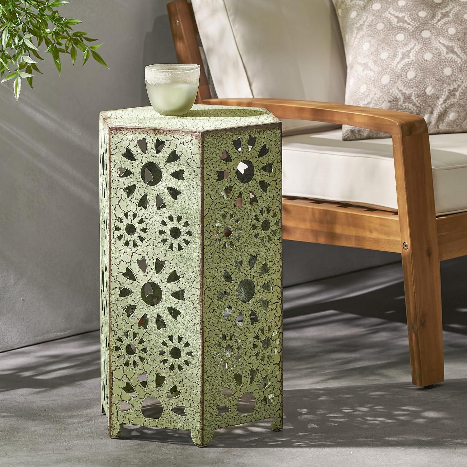 Eliana 14" Sunburst Outdoor Patio Iron Side Table: Weather-Resistant, Hexagon - Christopher Knight Home