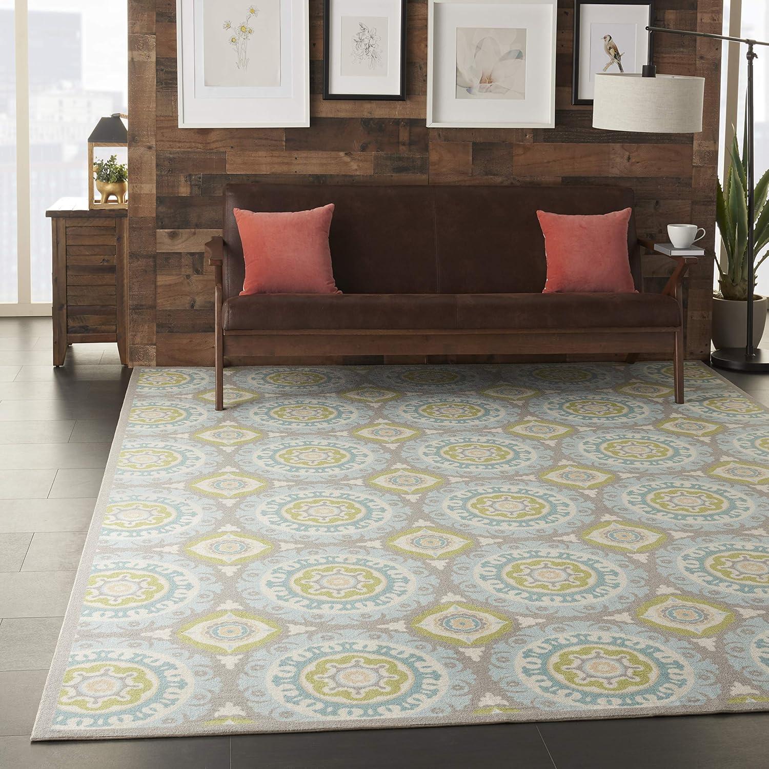 Waverly Sun & Shade "Solar Flair" Jade Indoor/Outdoor Area Rug by Nourison SND16 4'3" x 6'3"